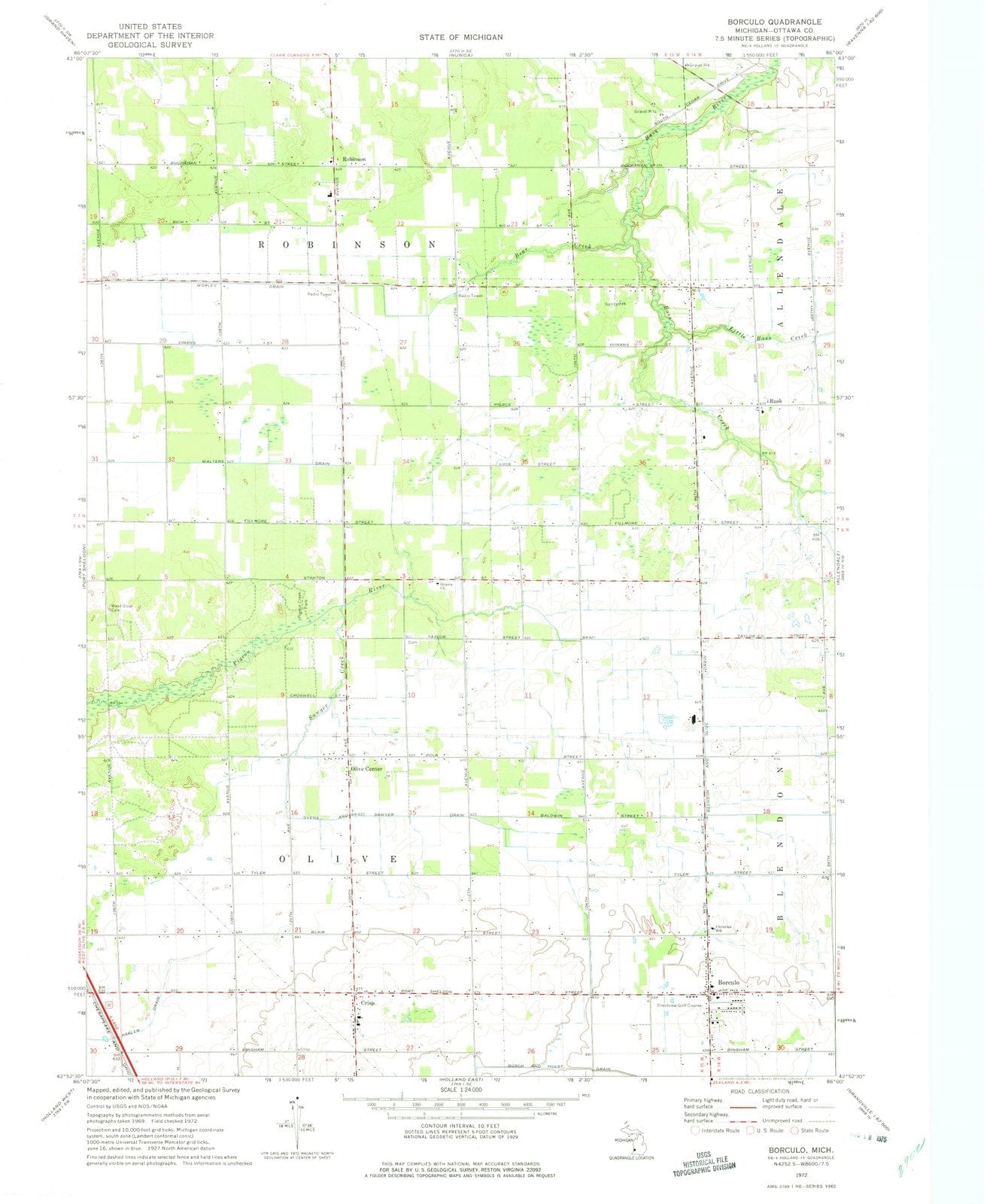 1972 Borculo, MI - Michigan - USGS Topographic Map