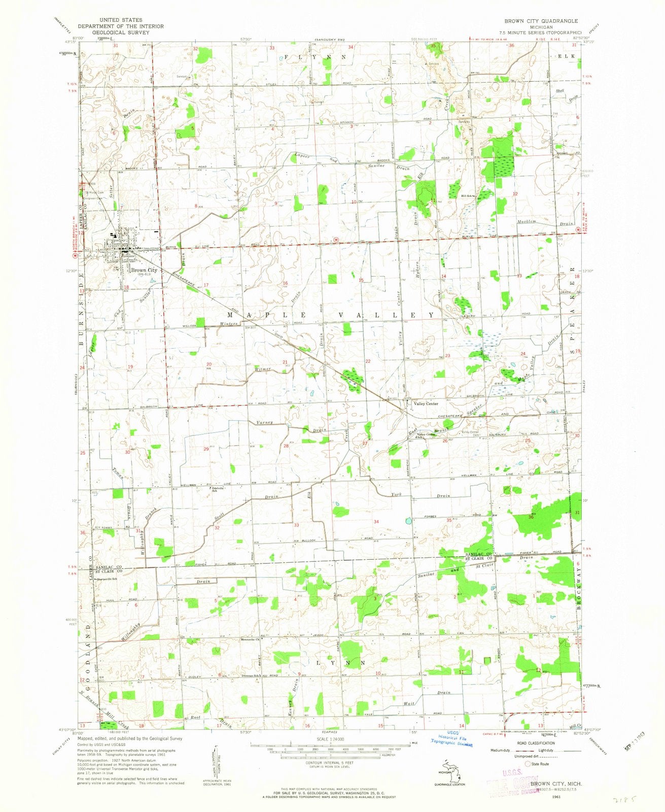 1961 Brown City, MI - Michigan - USGS Topographic Map