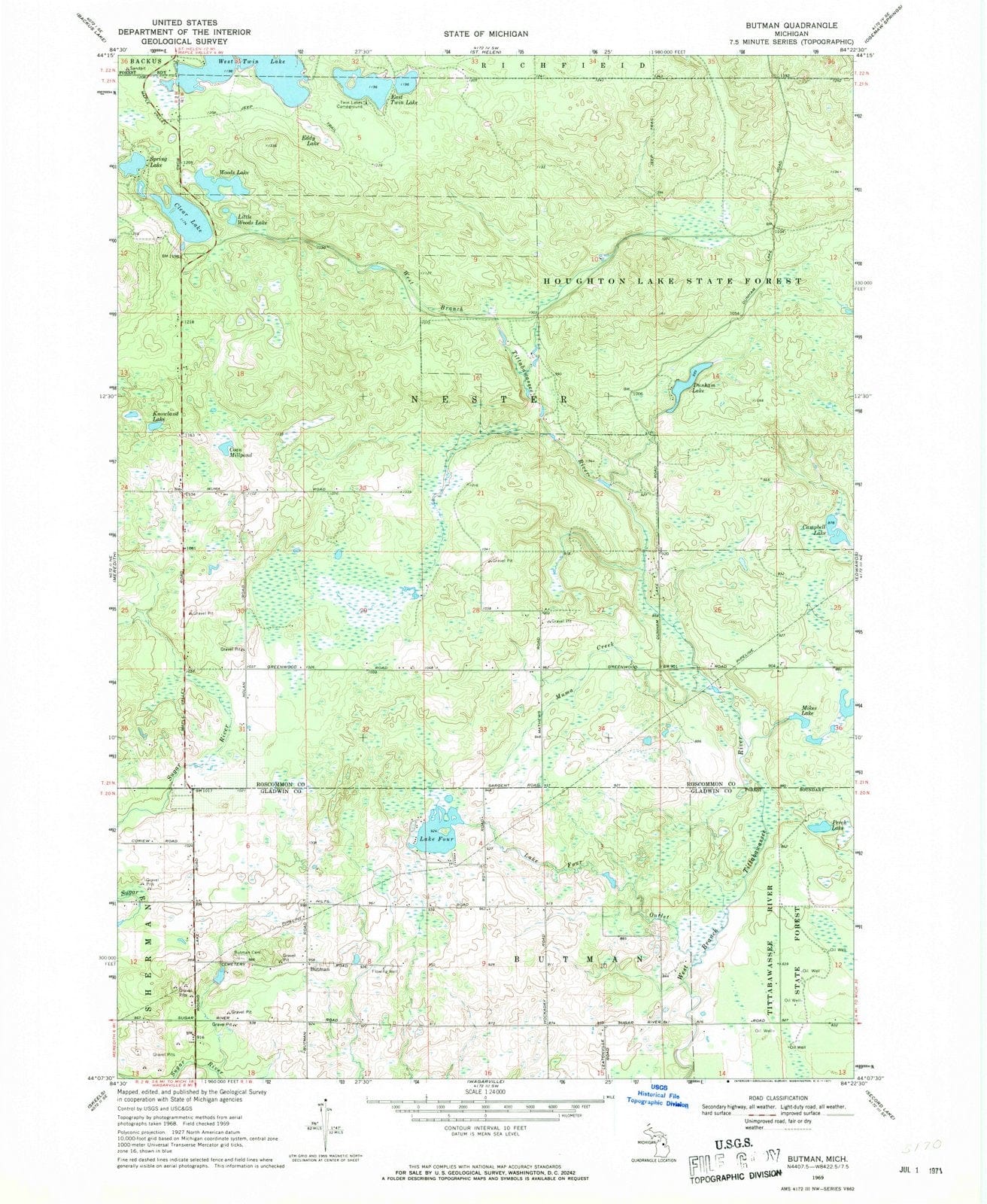 1969 Burtman, MI - Michigan - USGS Topographic Map