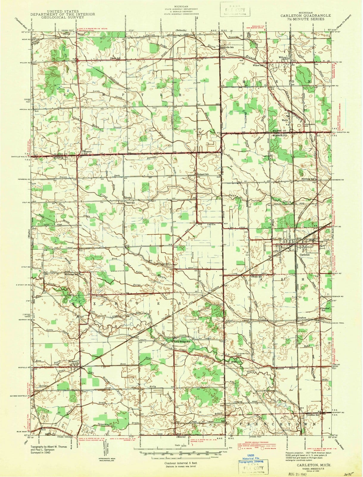 1942 Carleton, MI - Michigan - USGS Topographic Map