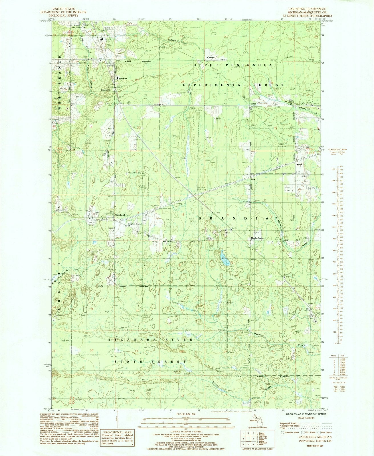 1985 Carlshend, MI - Michigan - USGS Topographic Map