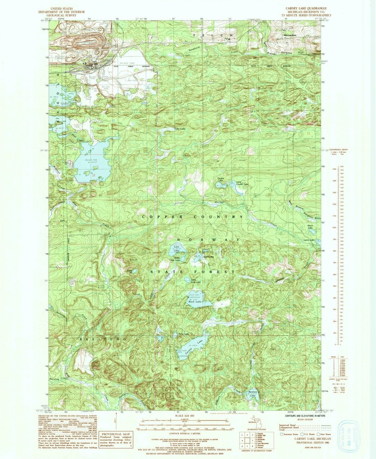 1986 Carney Lake, MI - Michigan - USGS Topographic Map
