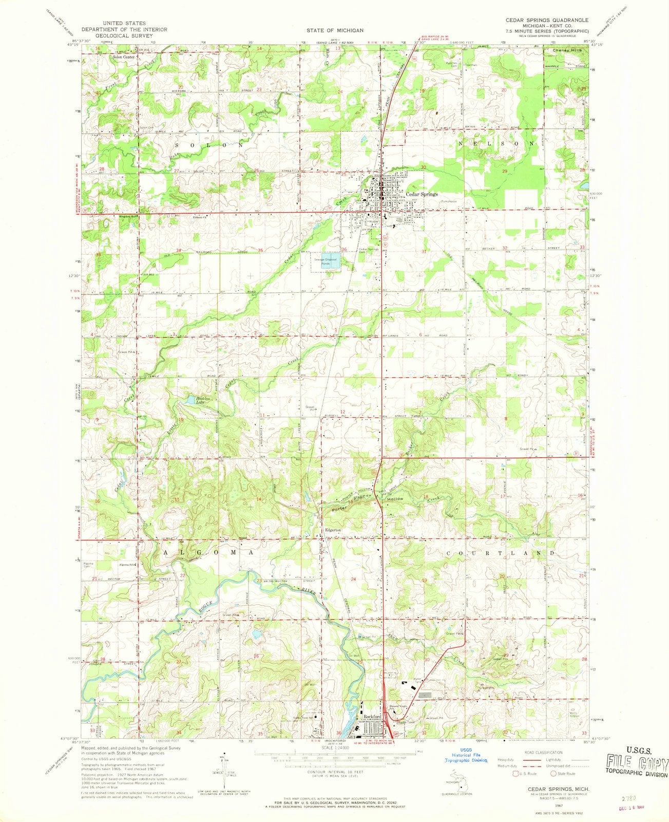 1967 Cedar Springs, MI - Michigan - USGS Topographic Map v2