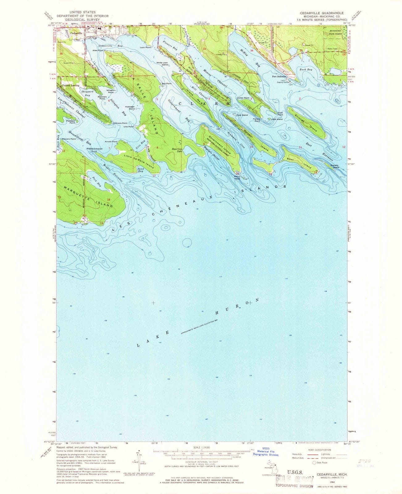 1964 Cedarville, MI - Michigan - USGS Topographic Map