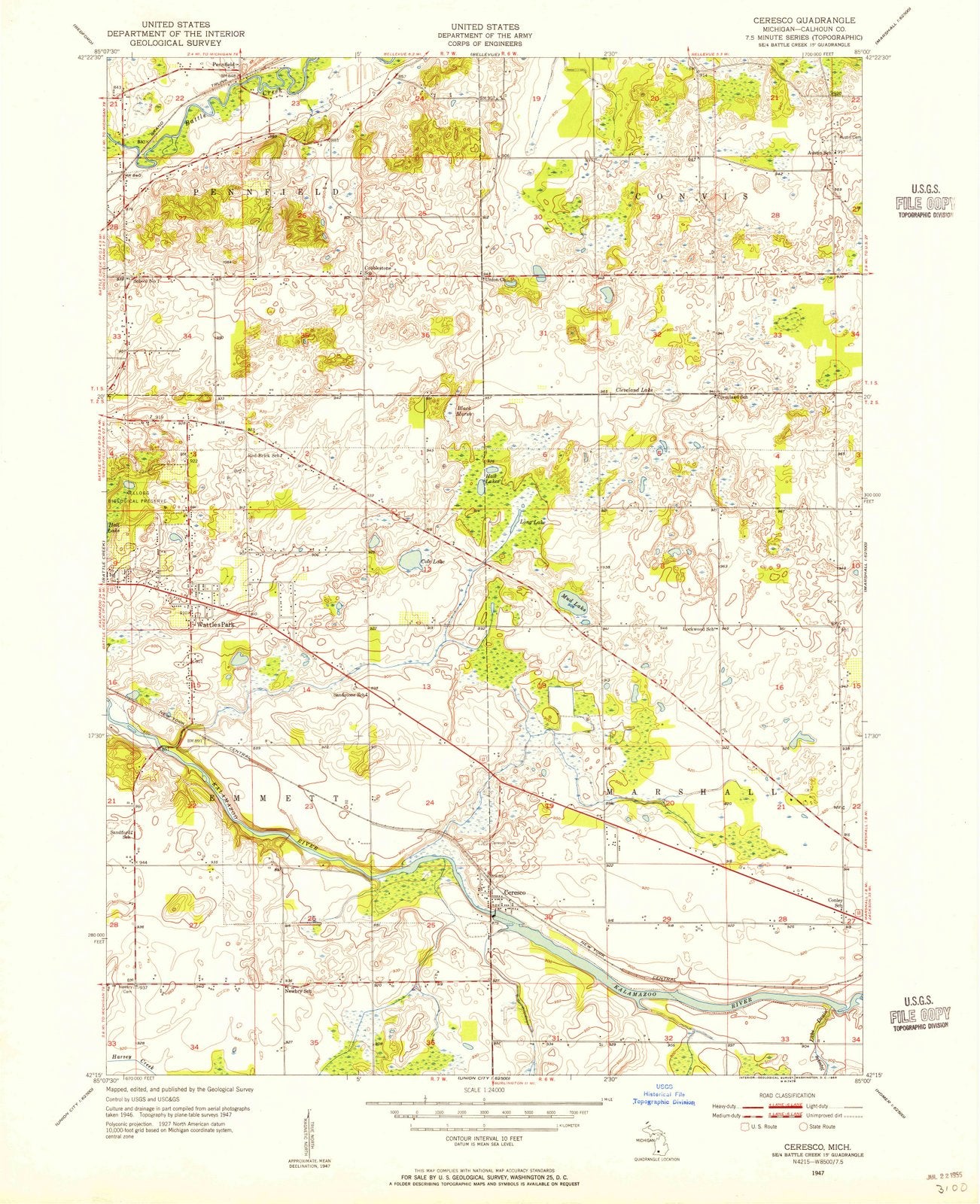 1947 Ceresco, MI - Michigan - USGS Topographic Map