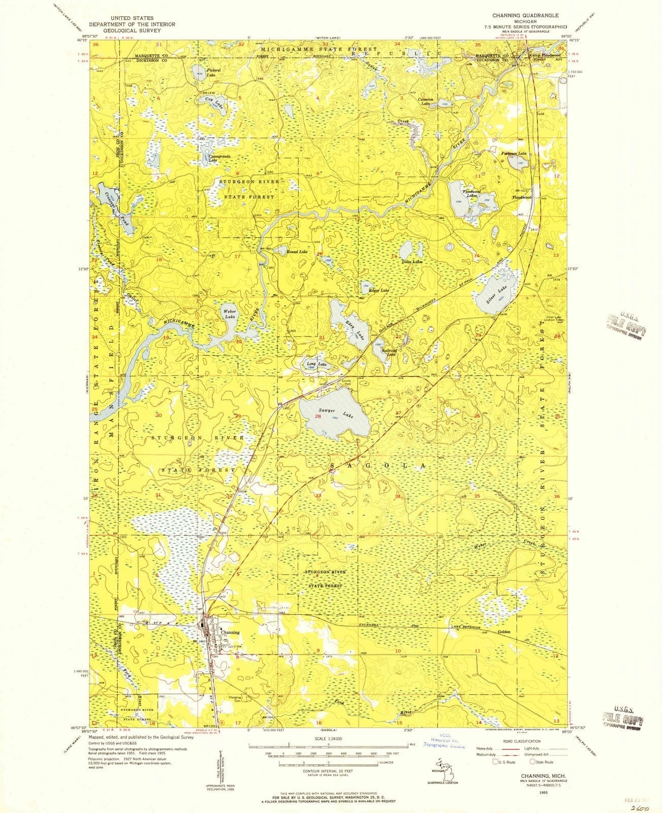1955 Channing, MI - Michigan - USGS Topographic Map