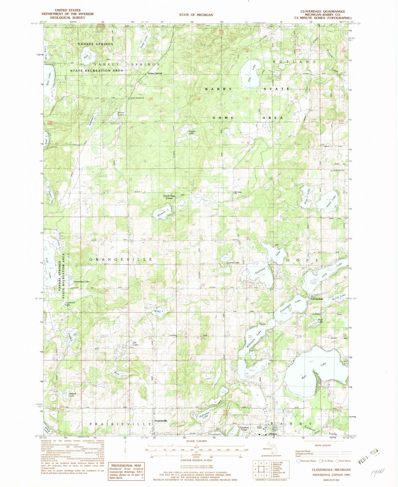1982 Cloverdale, MI - Michigan - USGS Topographic Map