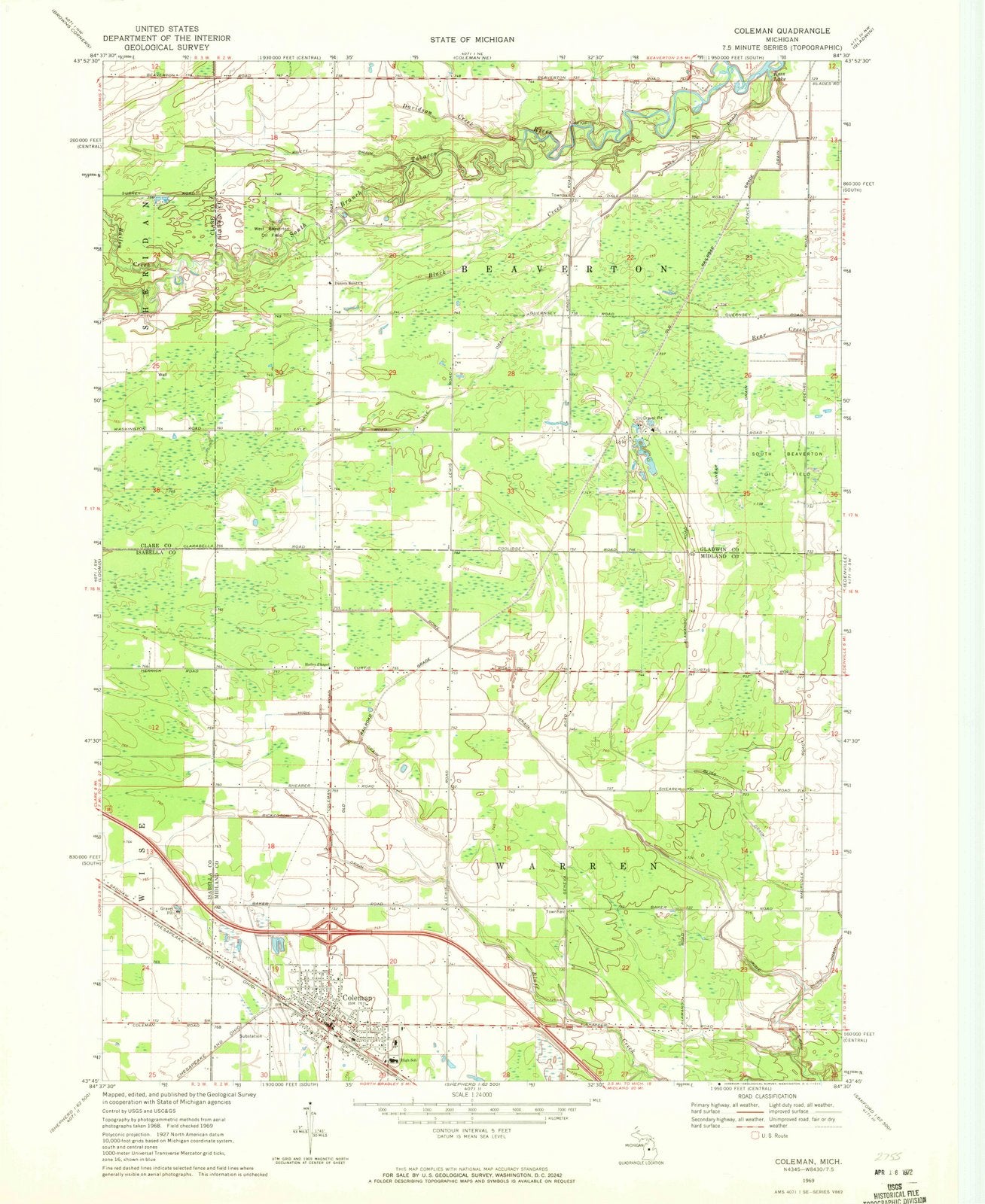 1969 Coleman, MI - Michigan - USGS Topographic Map v2