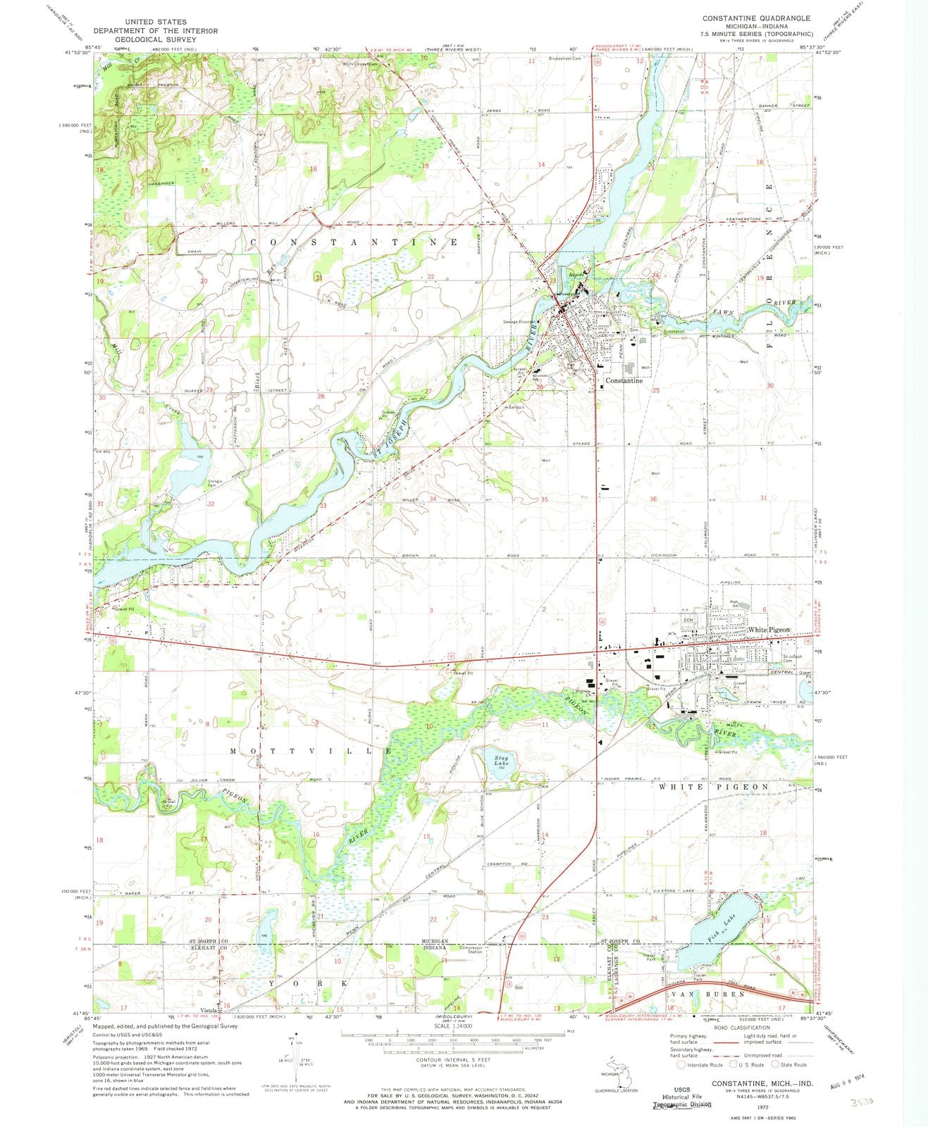 1972 Constantine, MI - Michigan - USGS Topographic Map