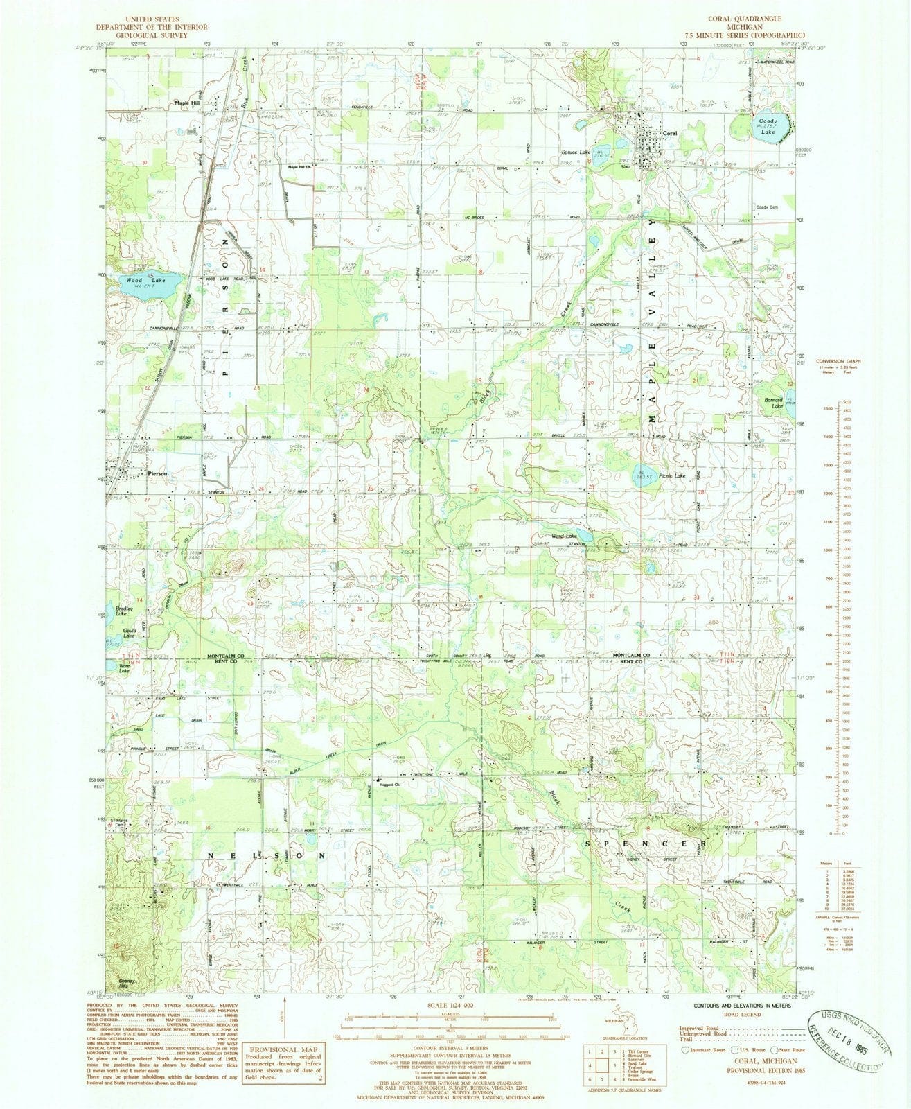 1985 Coral, MI - Michigan - USGS Topographic Map