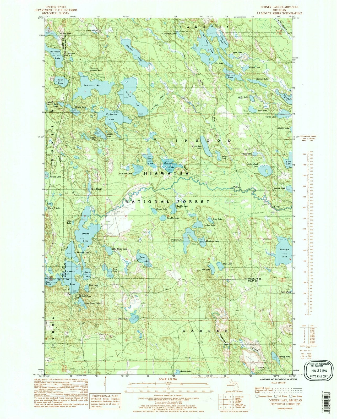 1985 Corner Lake, MI - Michigan - USGS Topographic Map