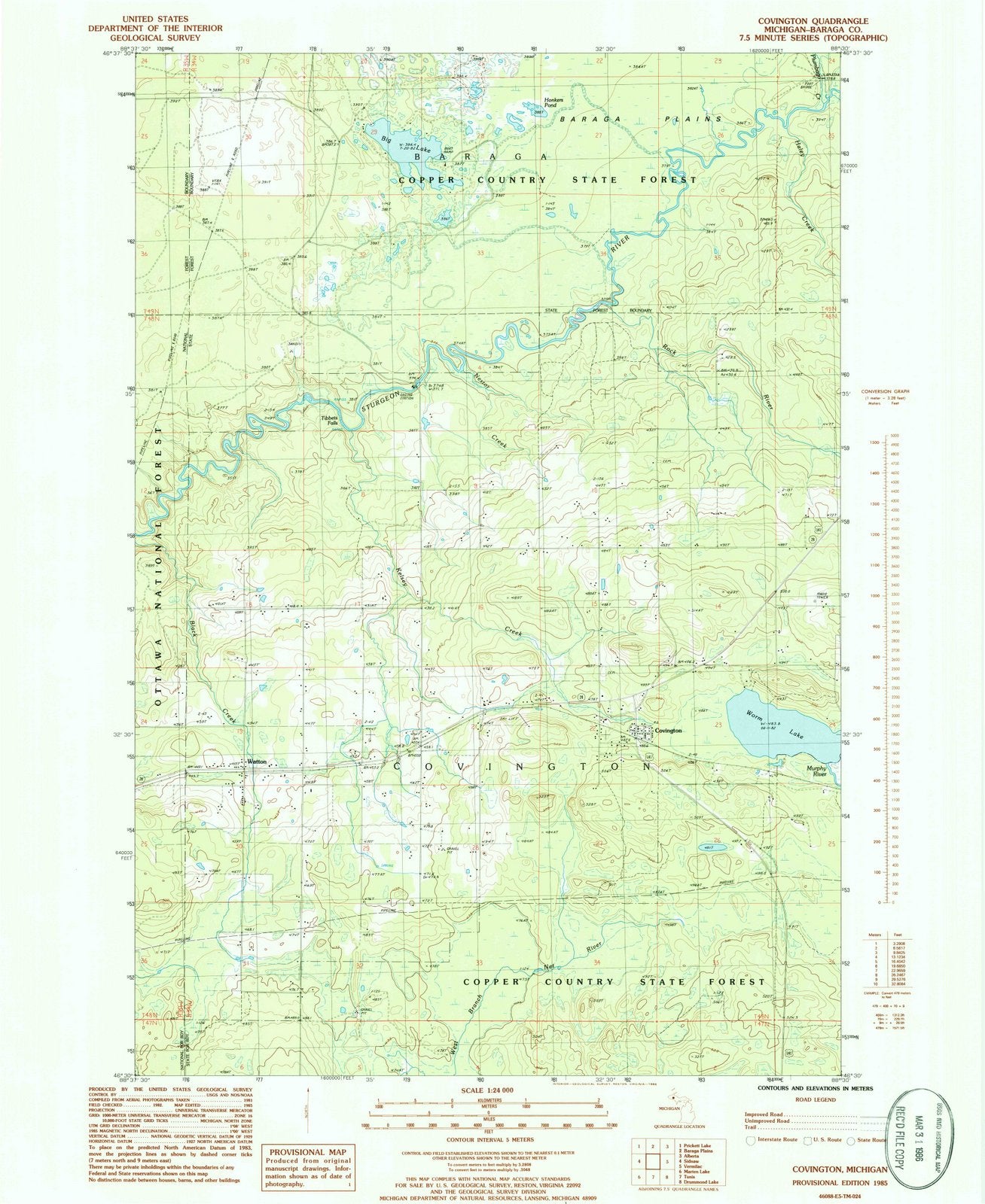 1985 Covington, MI - Michigan - USGS Topographic Map
