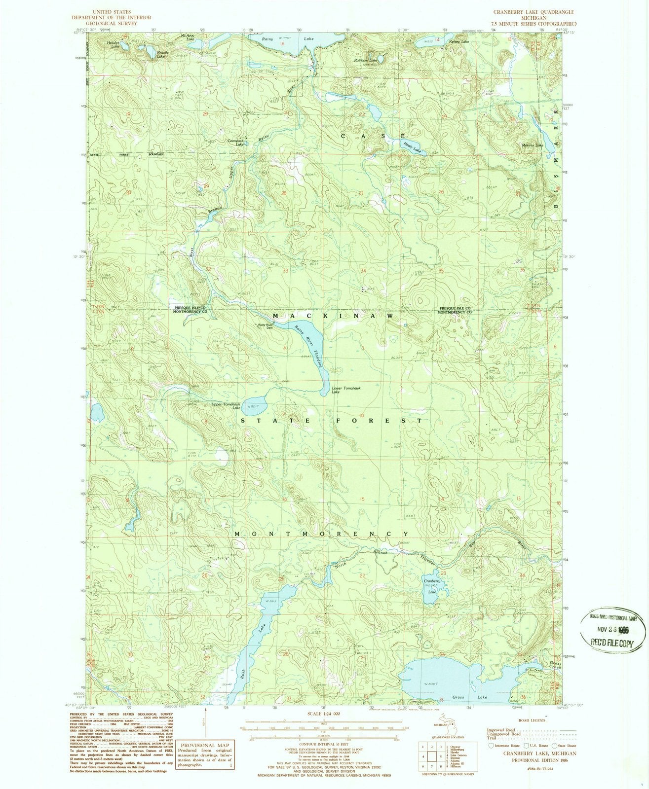 1986 Cranberry Lake, MI - Michigan - USGS Topographic Map