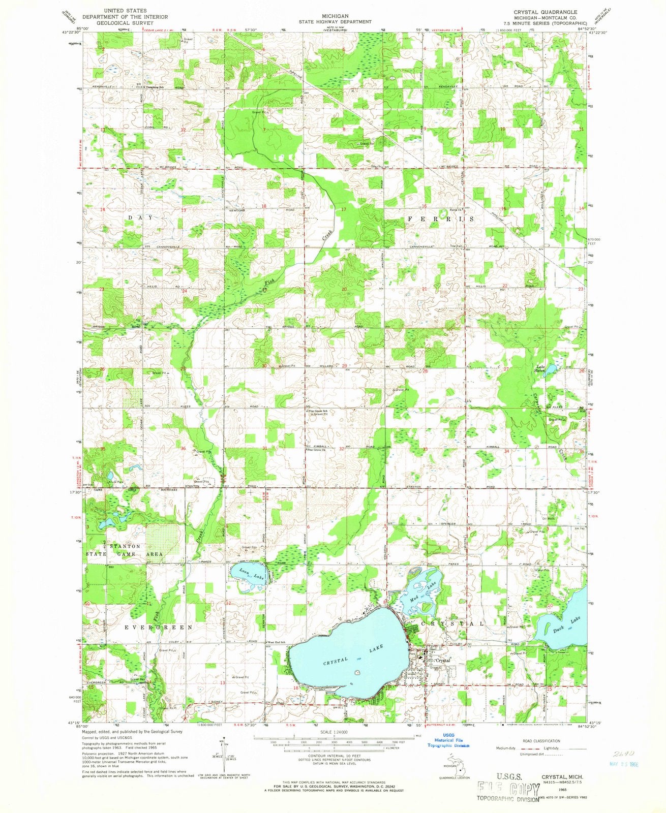 1965 Crystal, MI - Michigan - USGS Topographic Map