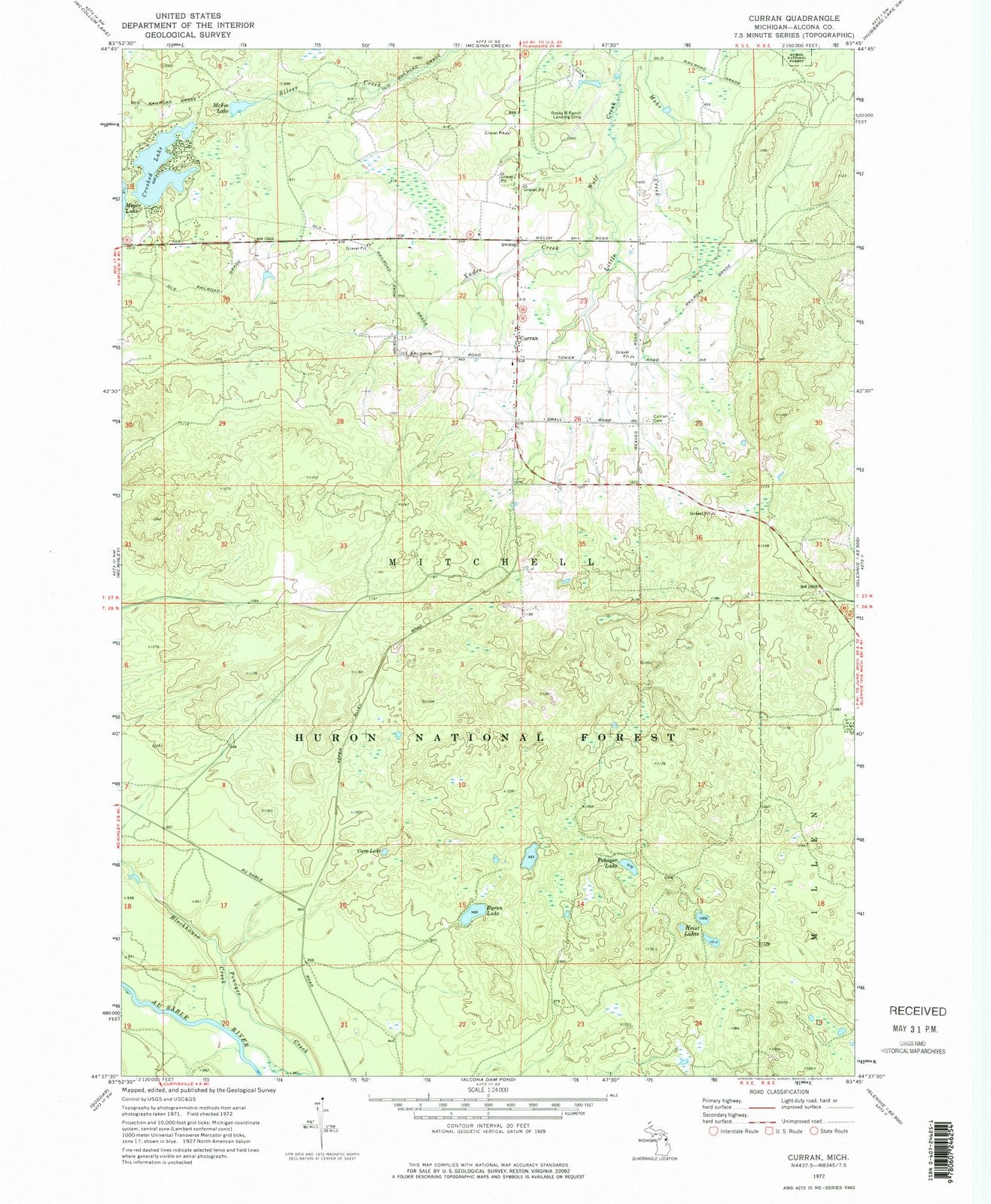 1972 Curran, MI - Michigan - USGS Topographic Map