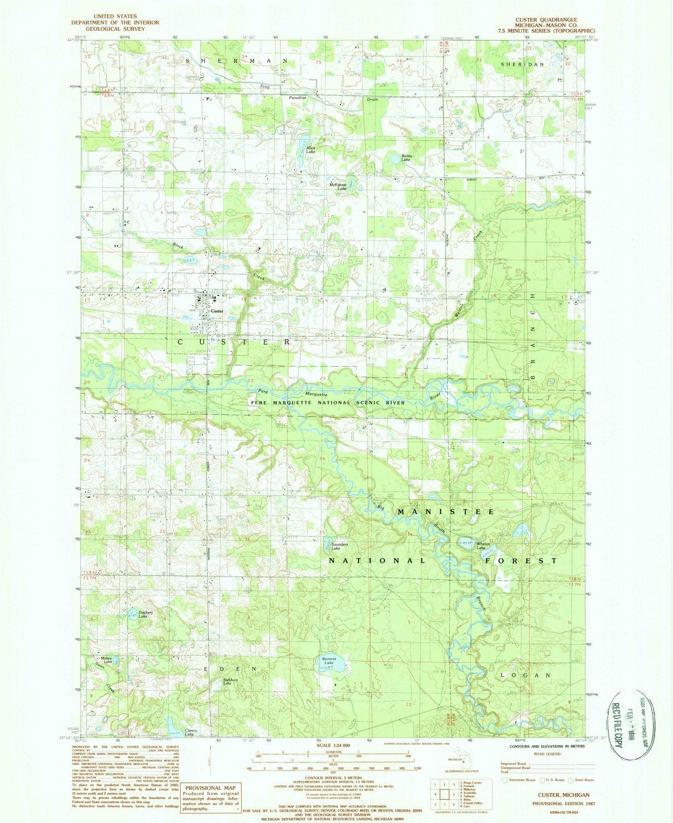 1987 Custer, MI - Michigan - USGS Topographic Map