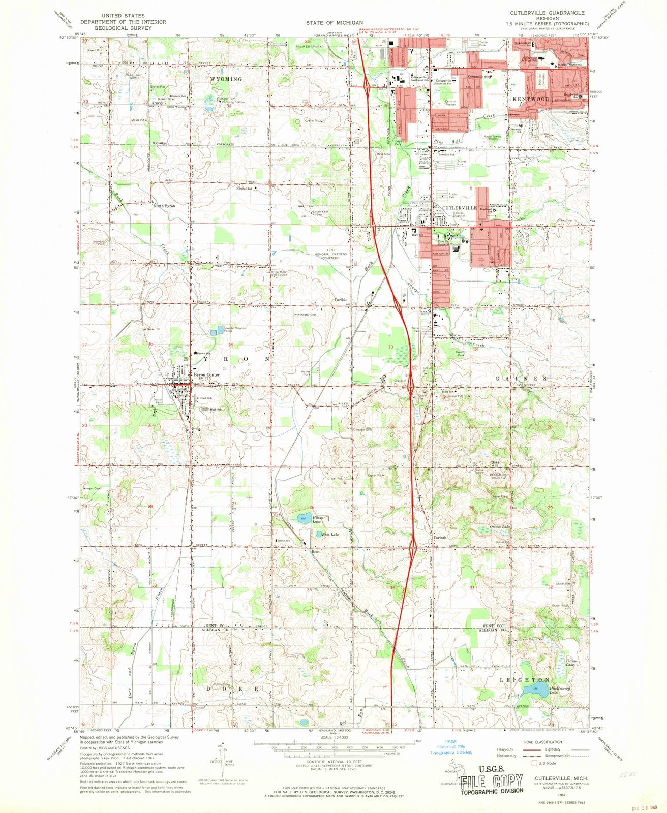 1967 Cutlerville, MI - Michigan - USGS Topographic Map
