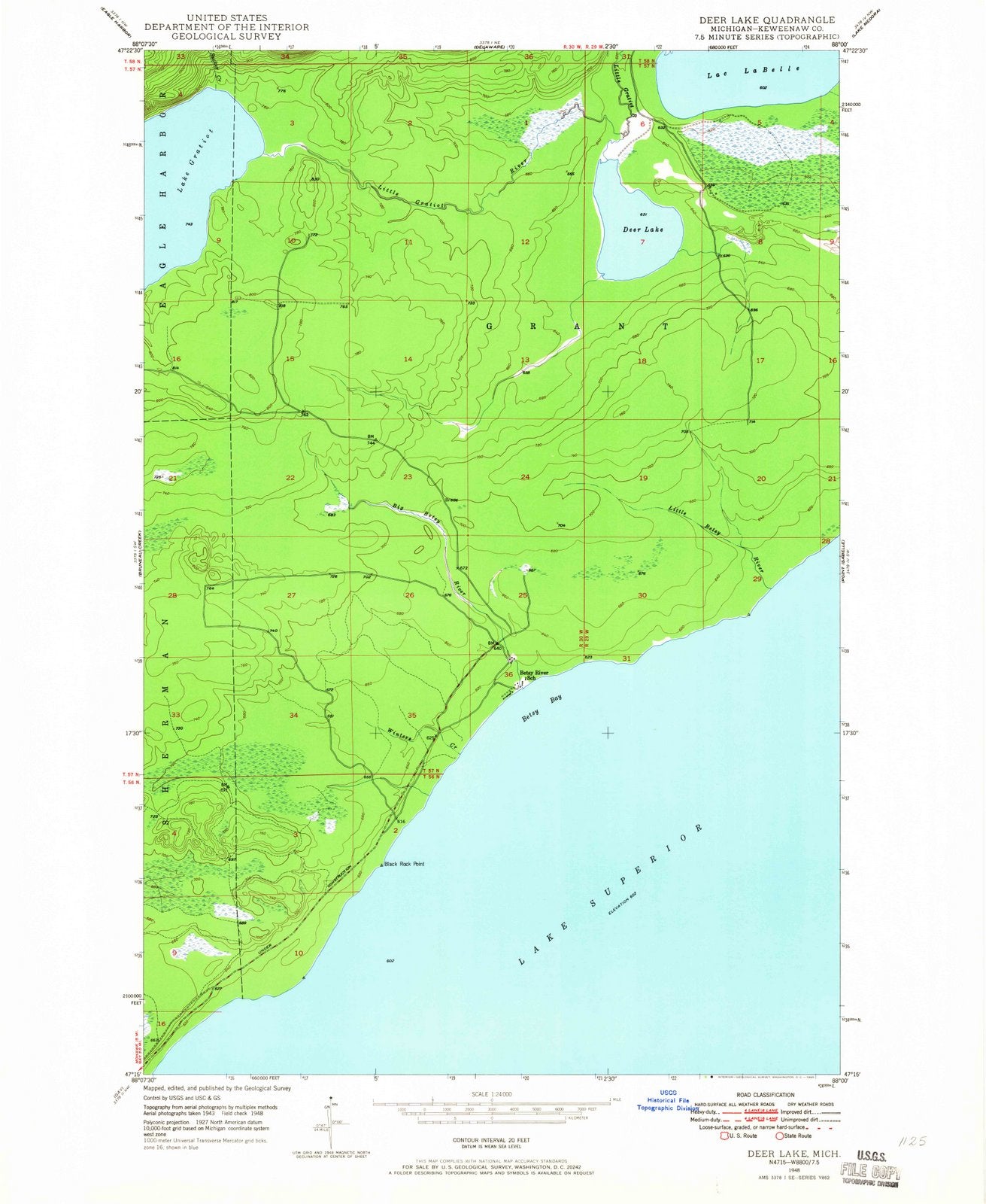1948 Deer Lake, MI - Michigan - USGS Topographic Map