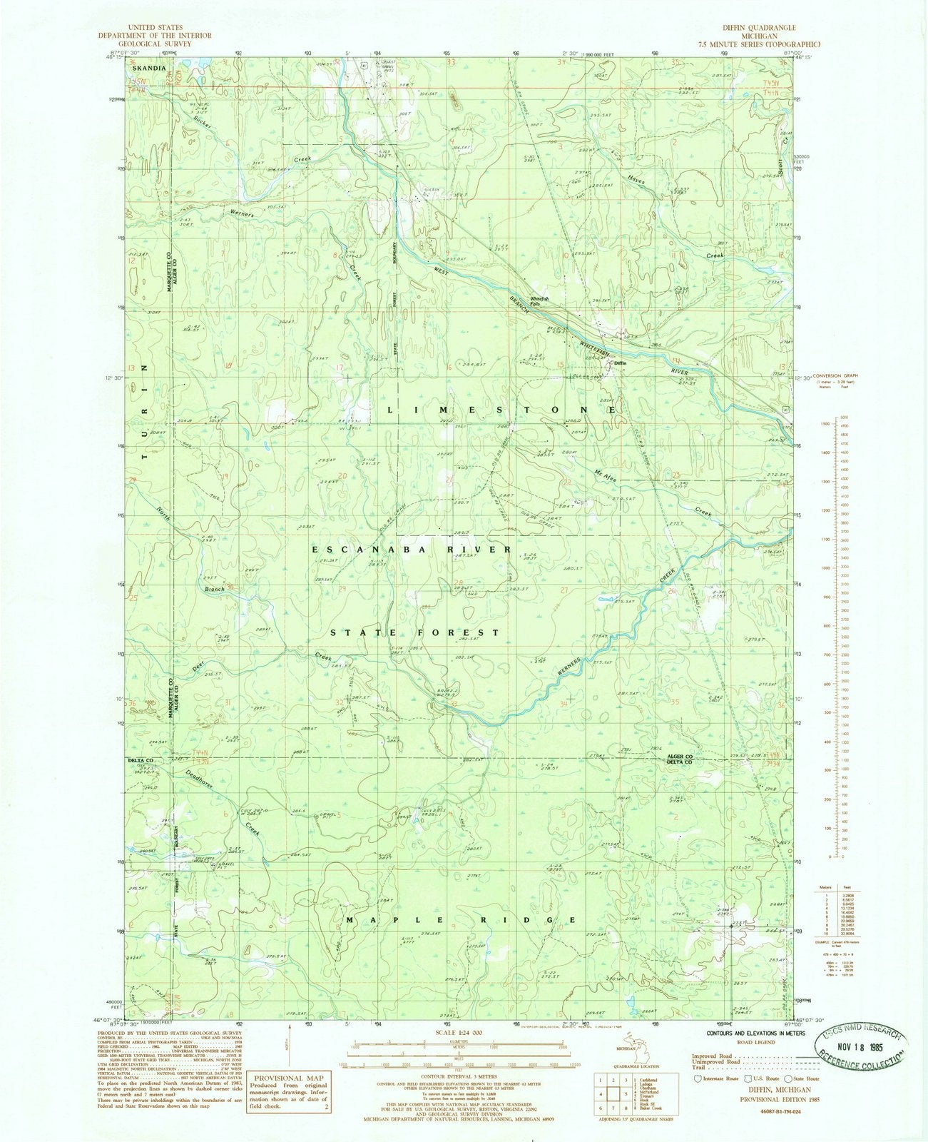 1985 Diffin, MI - Michigan - USGS Topographic Map