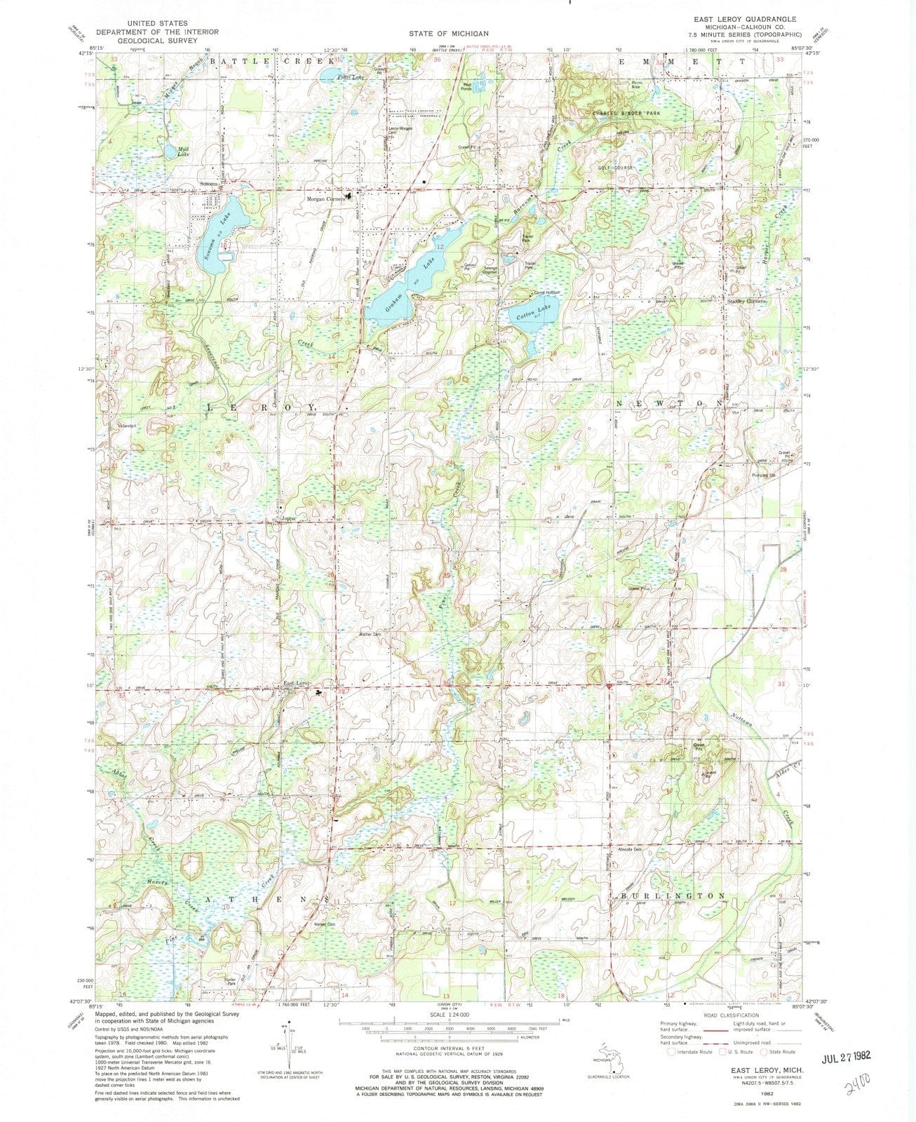 1982 East Leroy, MI - Michigan - USGS Topographic Map