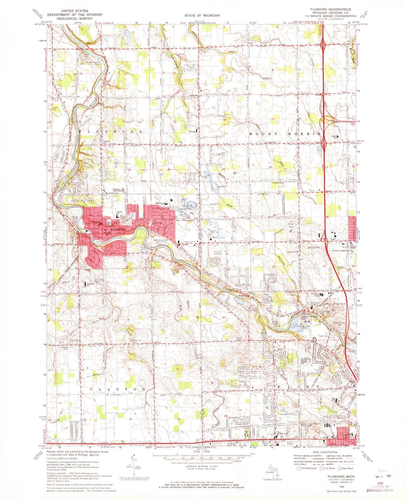 1969 Flushing, MI - Michigan - USGS Topographic Map