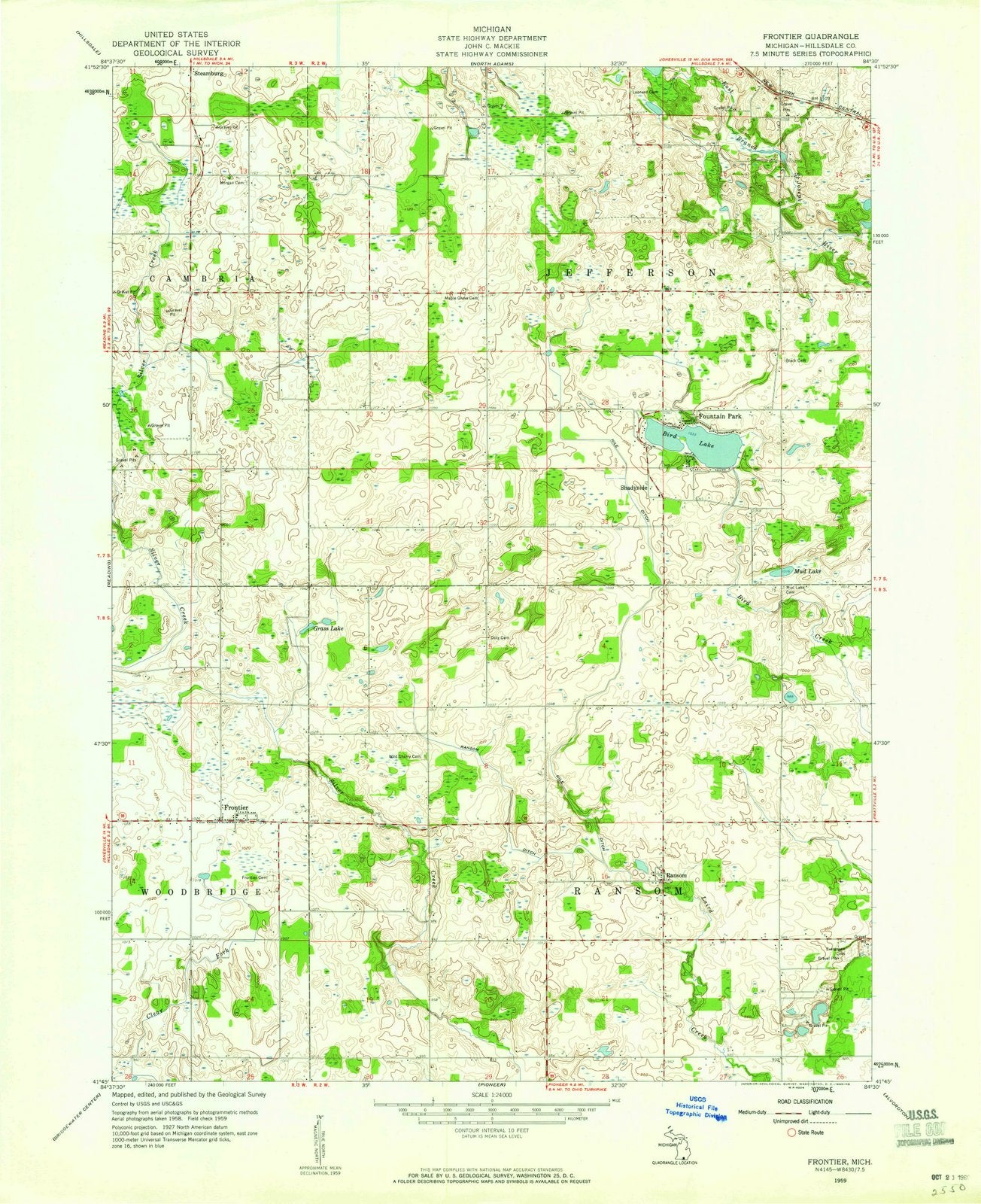 1959 Frontier, MI - Michigan - USGS Topographic Map