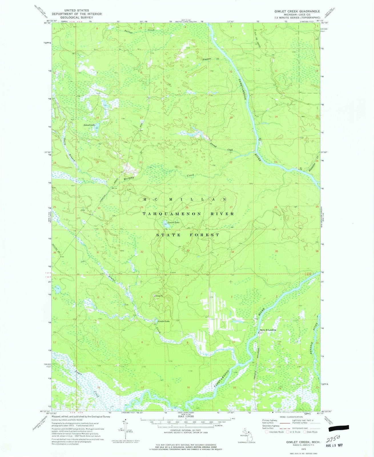 1973 Gimlet Creek, MI - Michigan - USGS Topographic Map