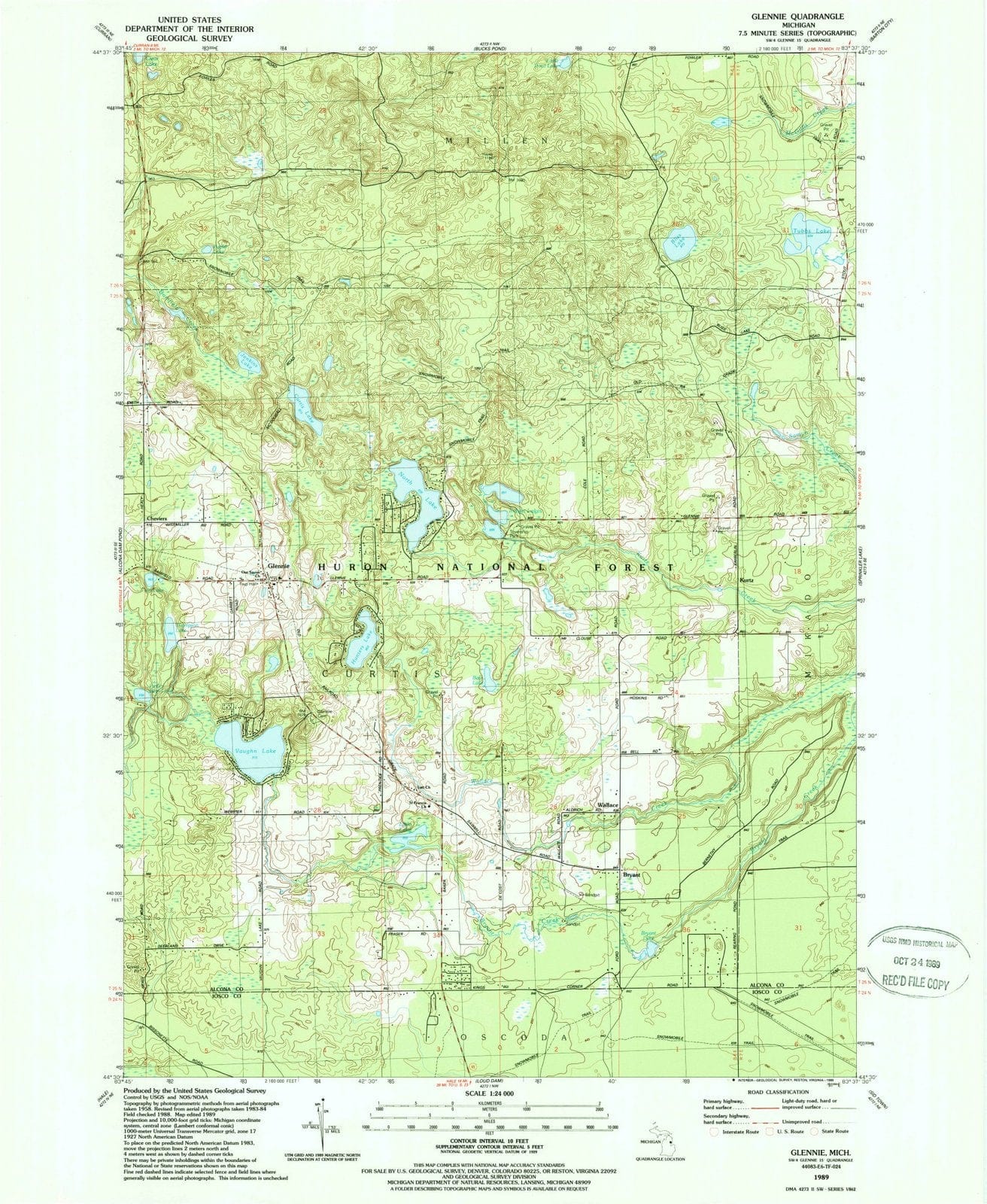 1989 Glennie, MI - Michigan - USGS Topographic Map
