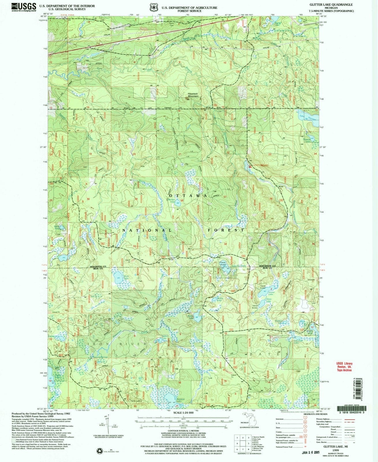 1999 Glitter Lake, MI - Michigan - USGS Topographic Map