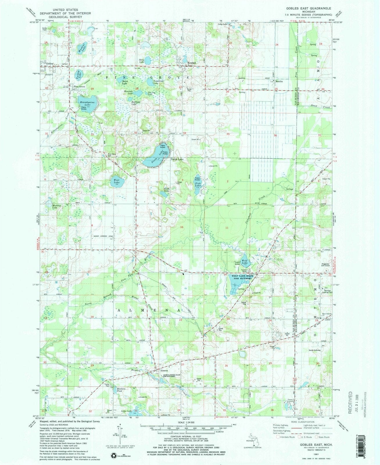 1981 Gobles East, MI - Michigan - USGS Topographic Map