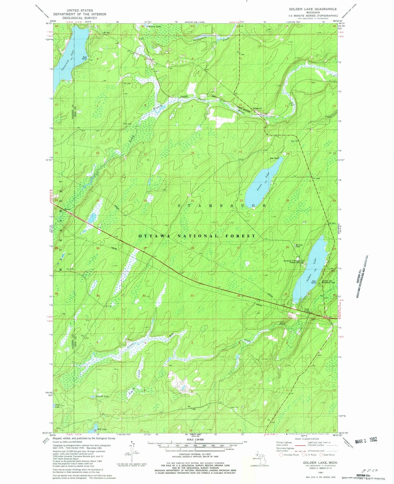 1981 Golden Lake, MI - Michigan - USGS Topographic Map