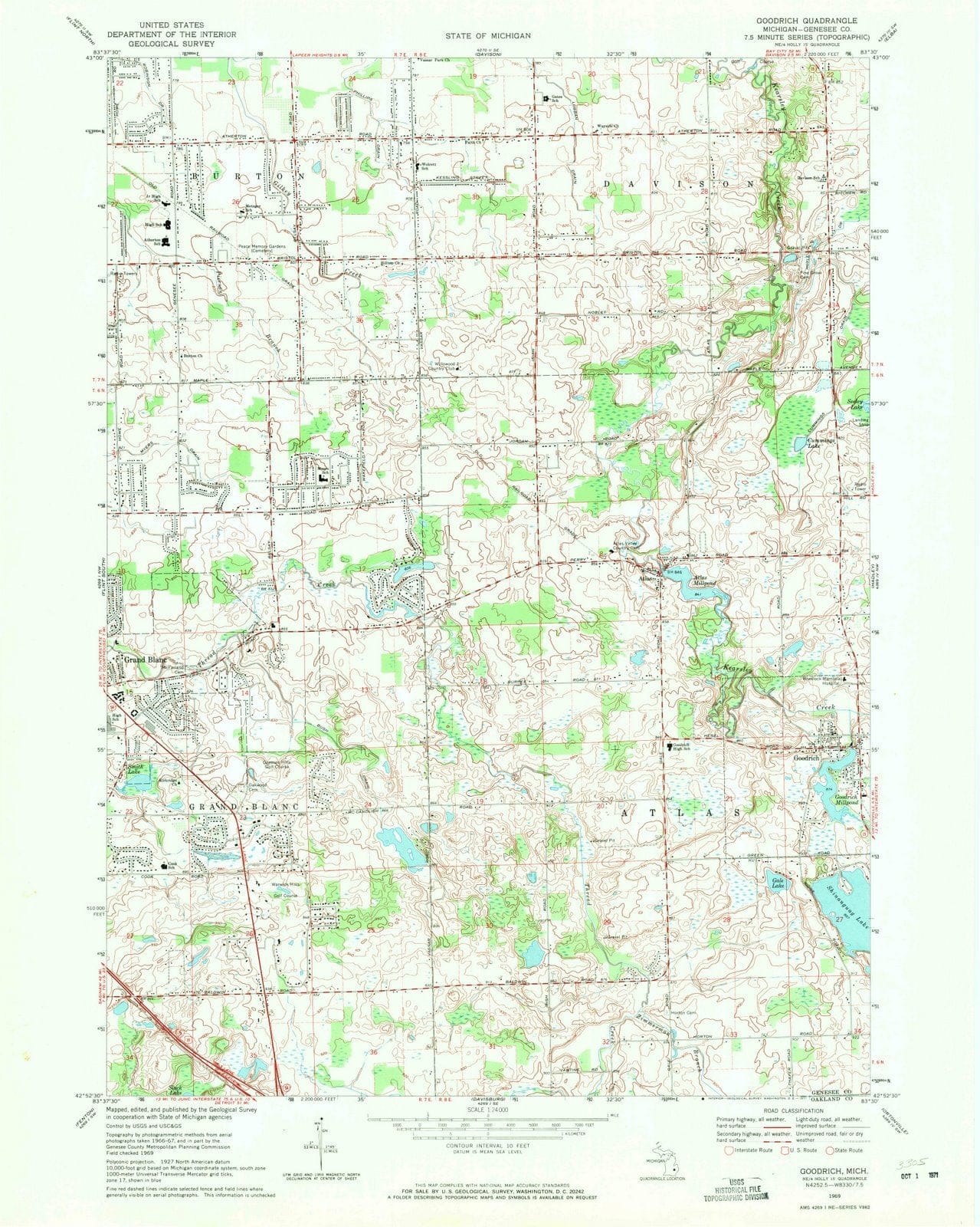 1969 Goodrich, MI - Michigan - USGS Topographic Map