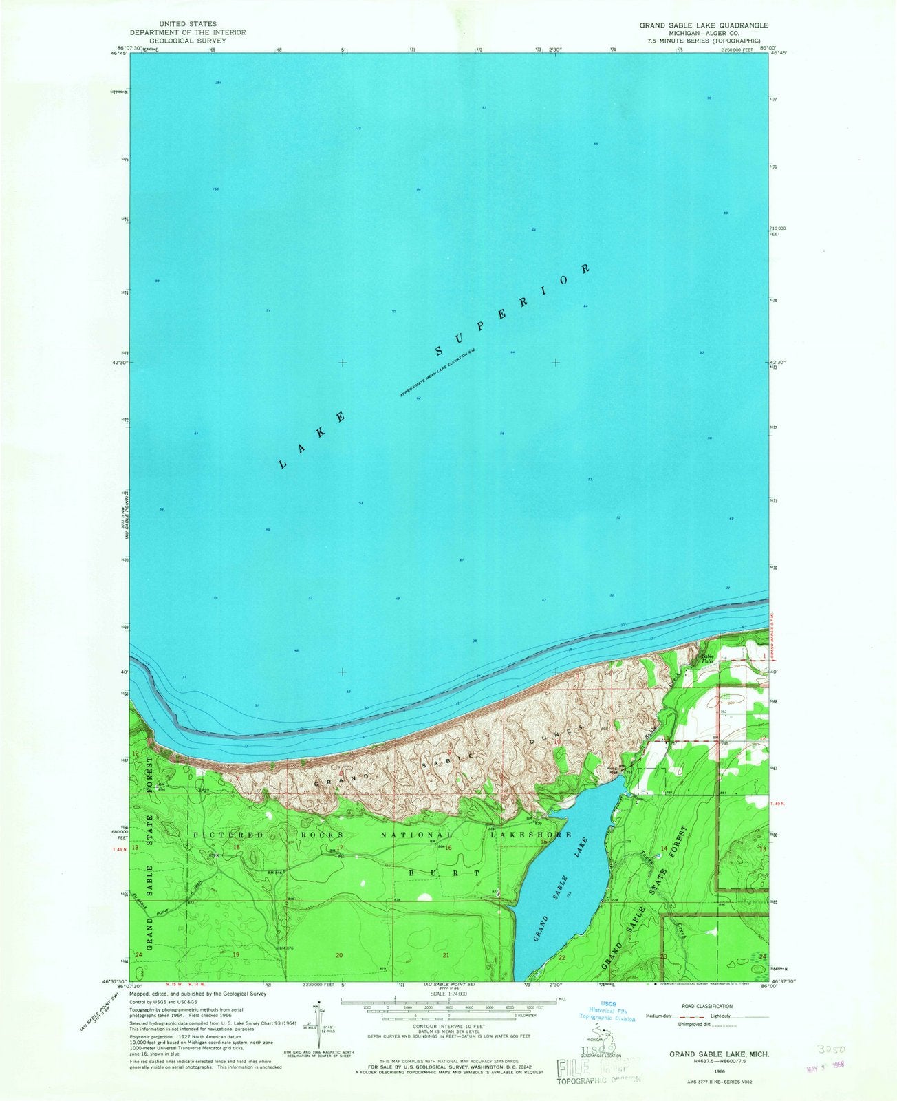 1966 Grand Sable Lake, MI - Michigan - USGS Topographic Map