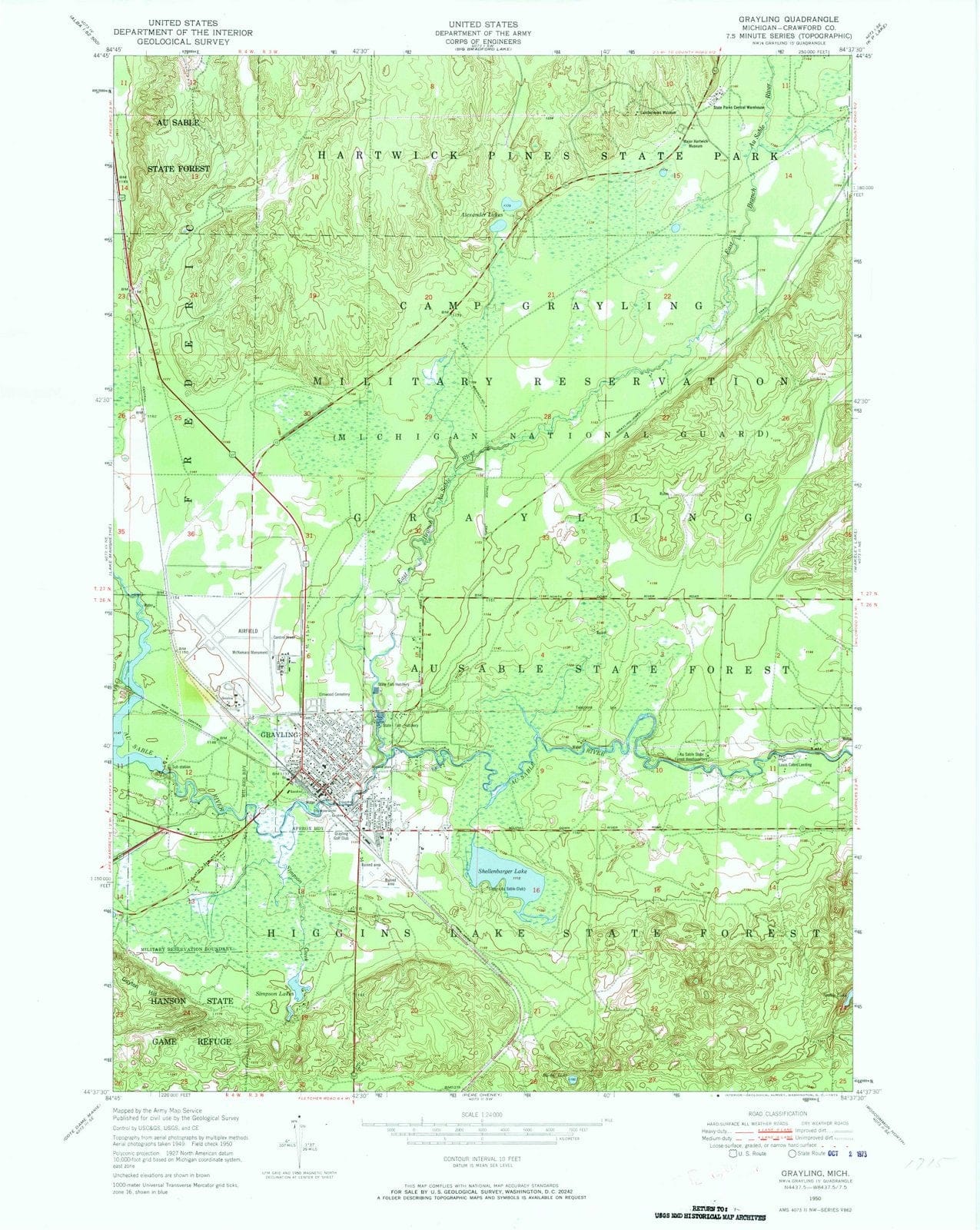 1950 Grayling, MI - Michigan - USGS Topographic Map