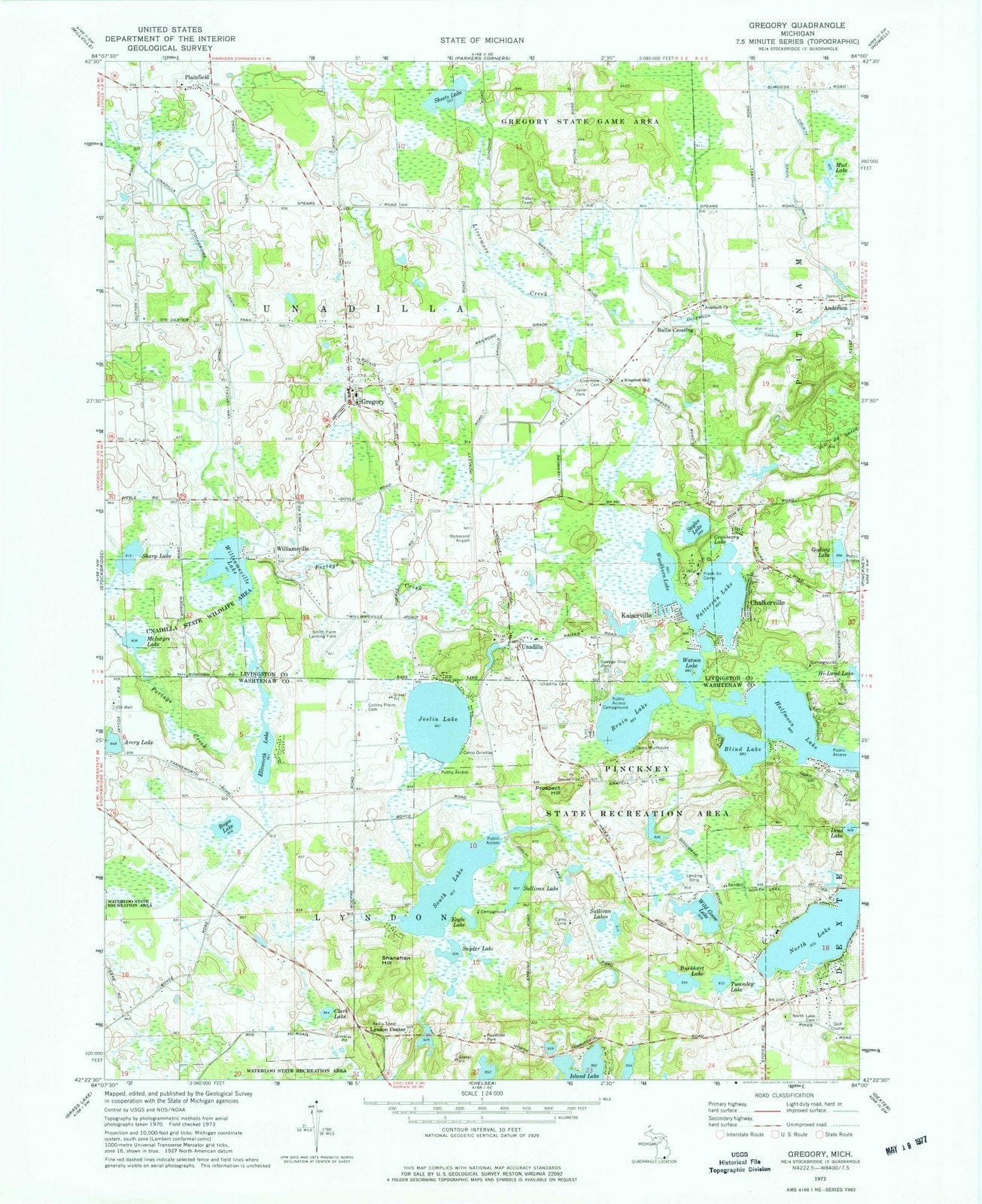 1973 Gregory, MI - Michigan - USGS Topographic Map