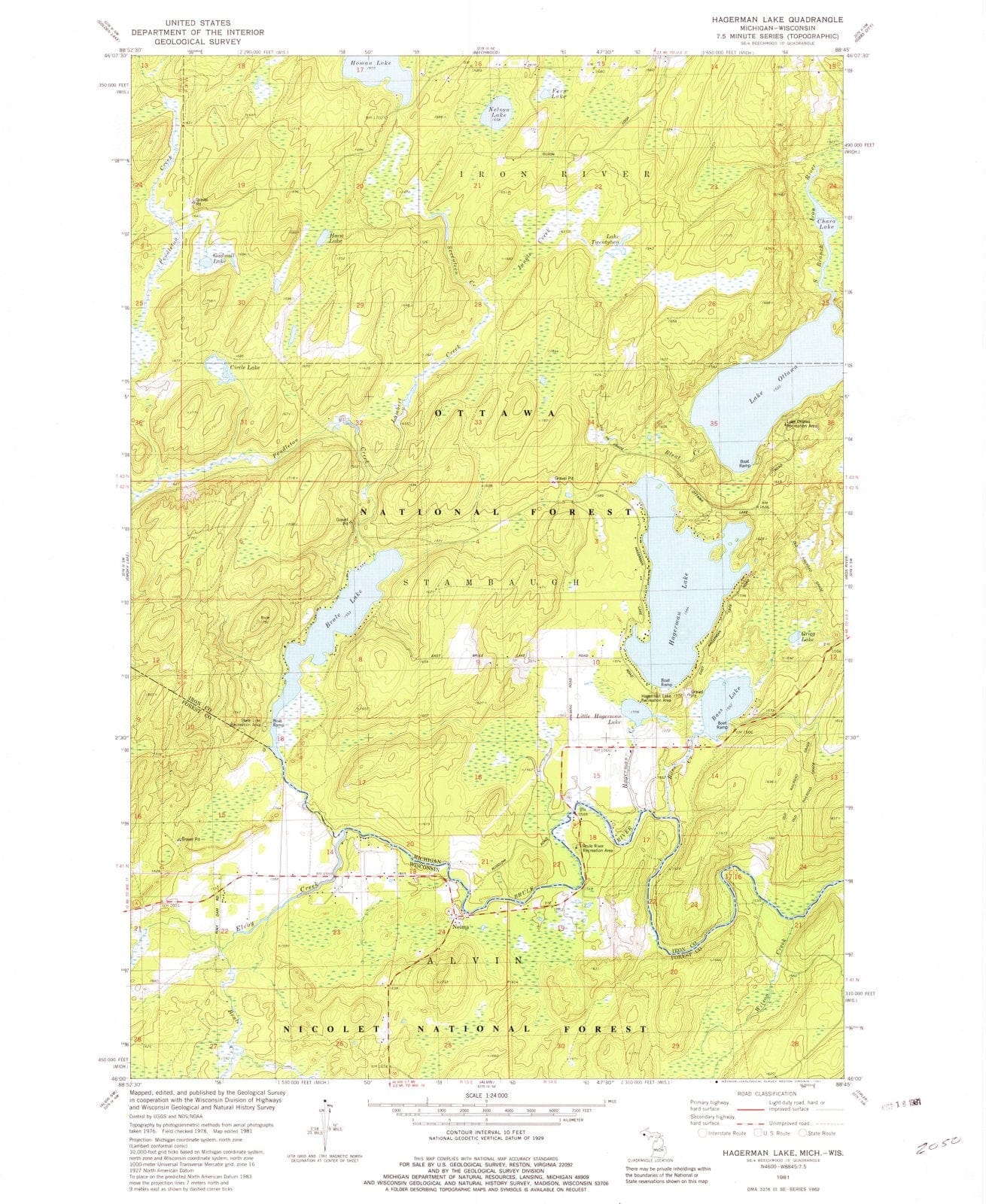 1981 Hagerman Lake, MI - Michigan - USGS Topographic Map