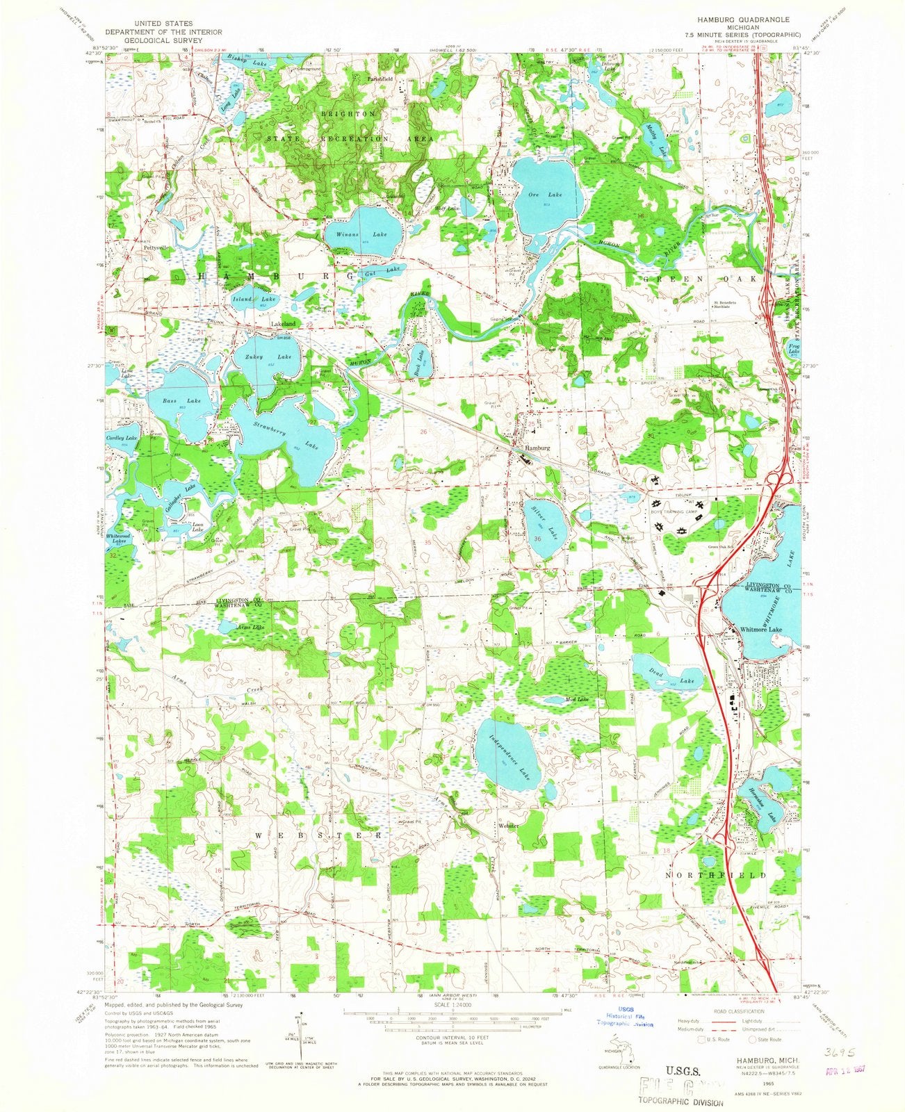1965 Hamburg, MI - Michigan - USGS Topographic Map