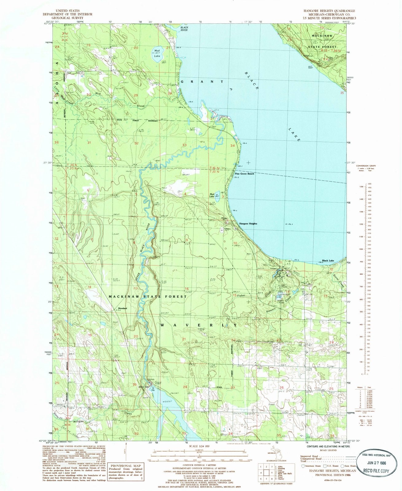 1986 Hangore Heights, MI - Michigan - USGS Topographic Map