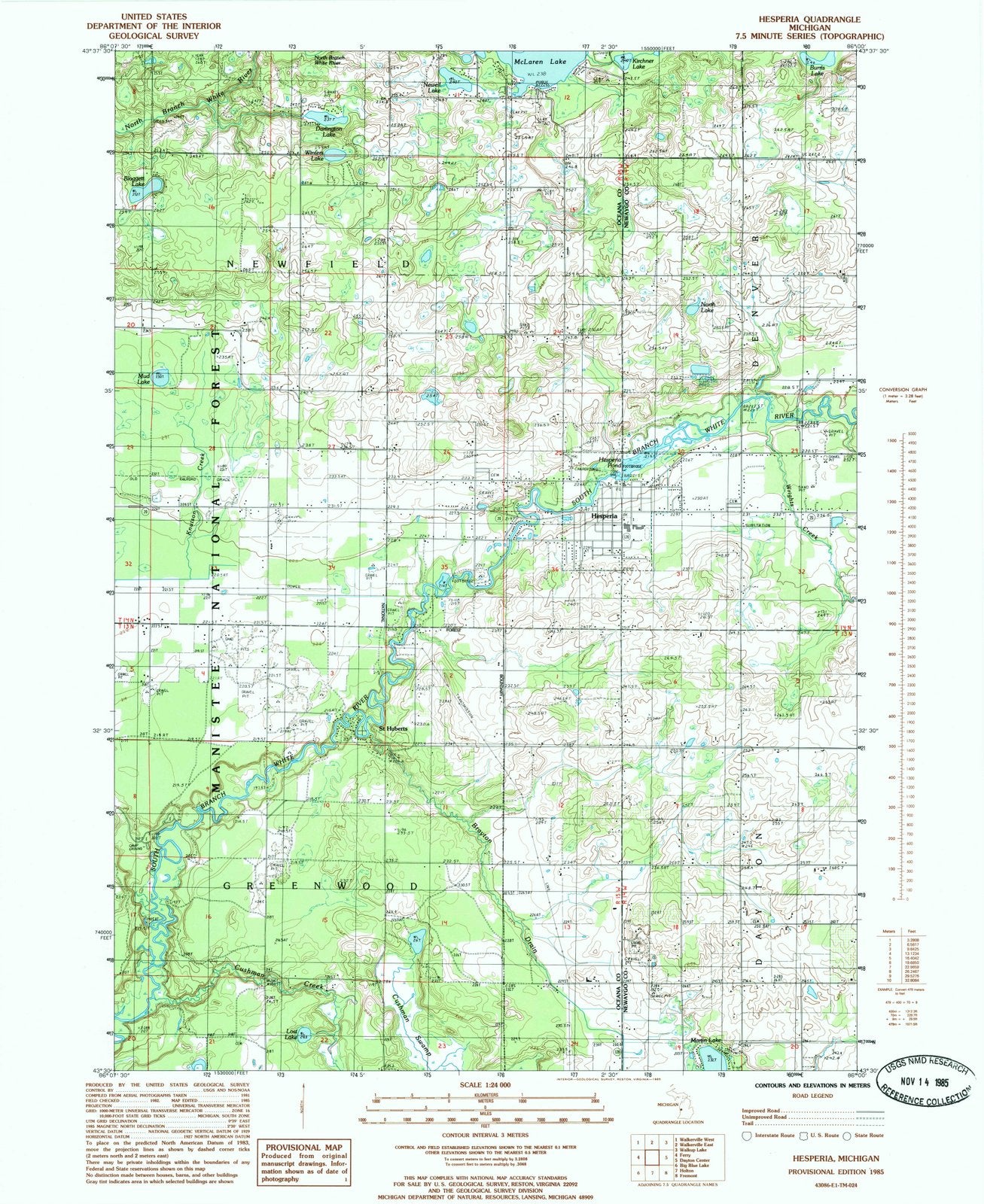 1985 Hesperia, MI - Michigan - USGS Topographic Map