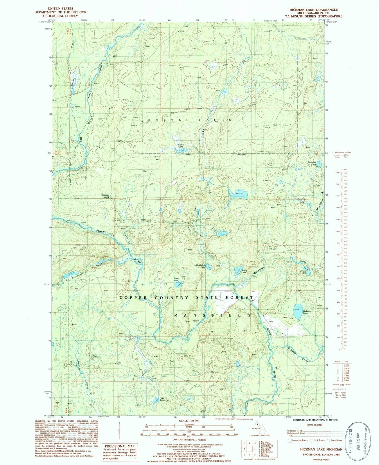 1985 Hickman Lake, MI - Michigan - USGS Topographic Map