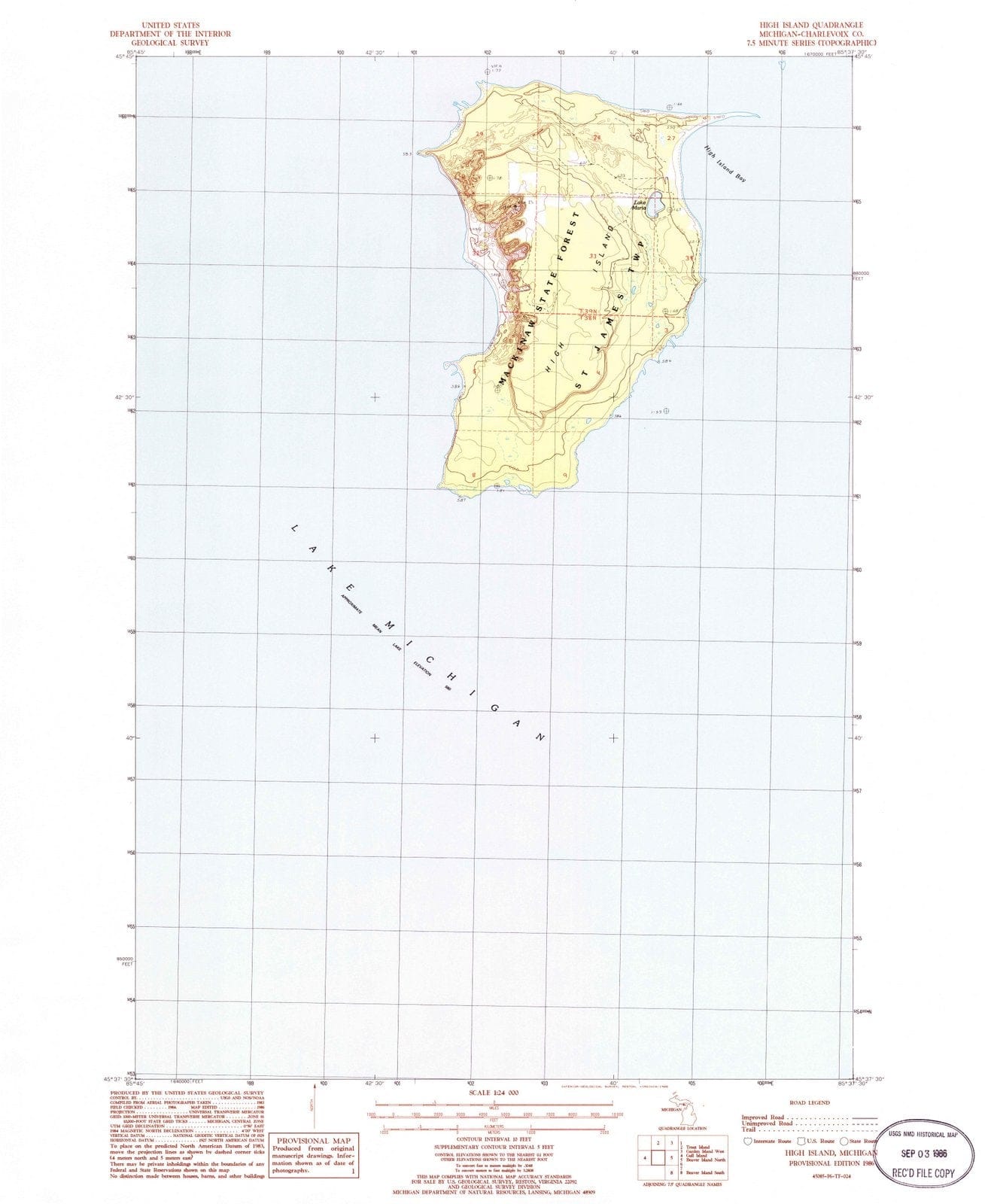 1986 High Island, MI - Michigan - USGS Topographic Map