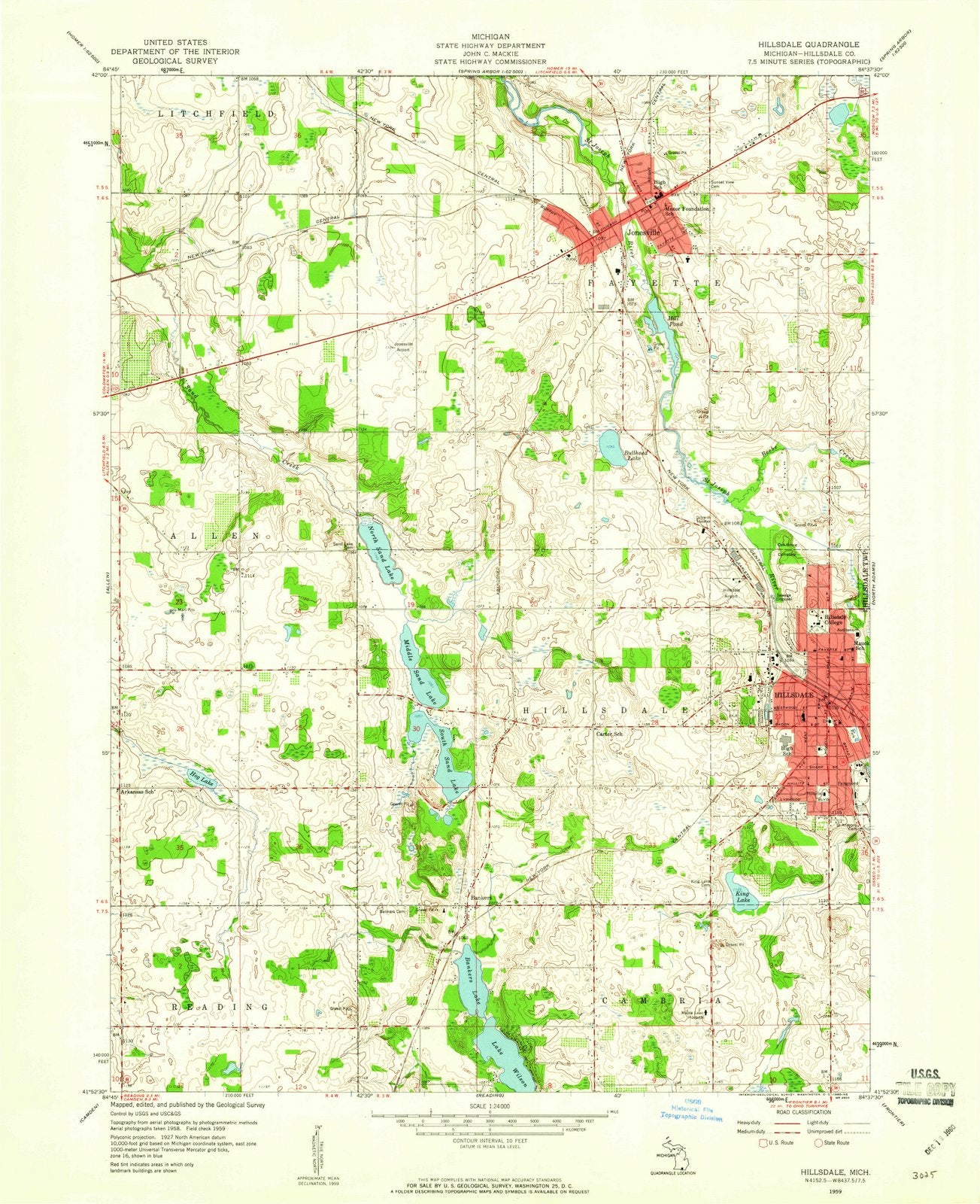 1959 Hillsdale, MI - Michigan - USGS Topographic Map
