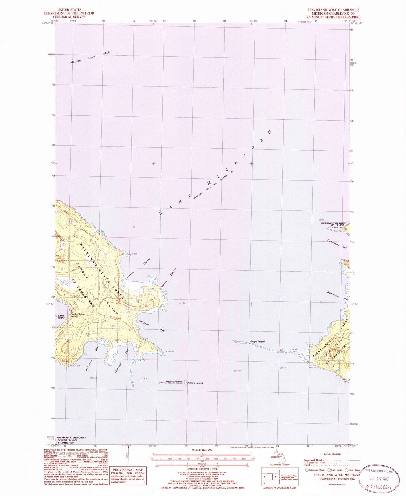 1986 Hog Island West, MI - Michigan - USGS Topographic Map