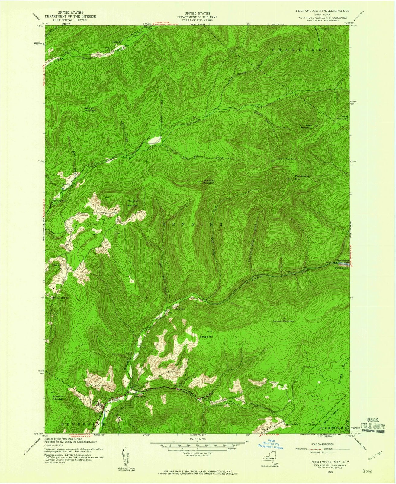 1943 Peekamoose Mountain, NY - New York - USGS Topographic Map
