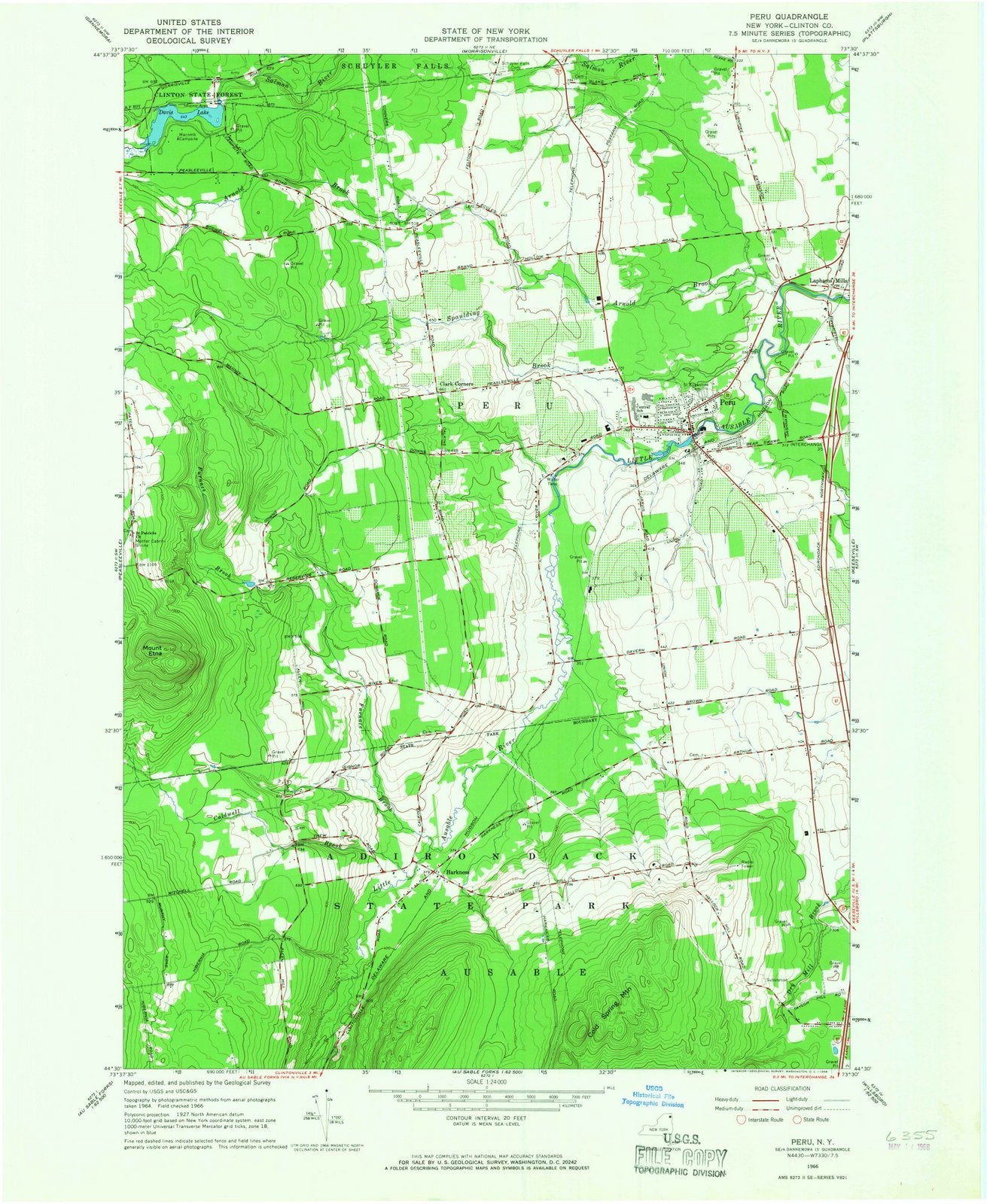 1966 Peru, NY - New York - USGS Topographic Map