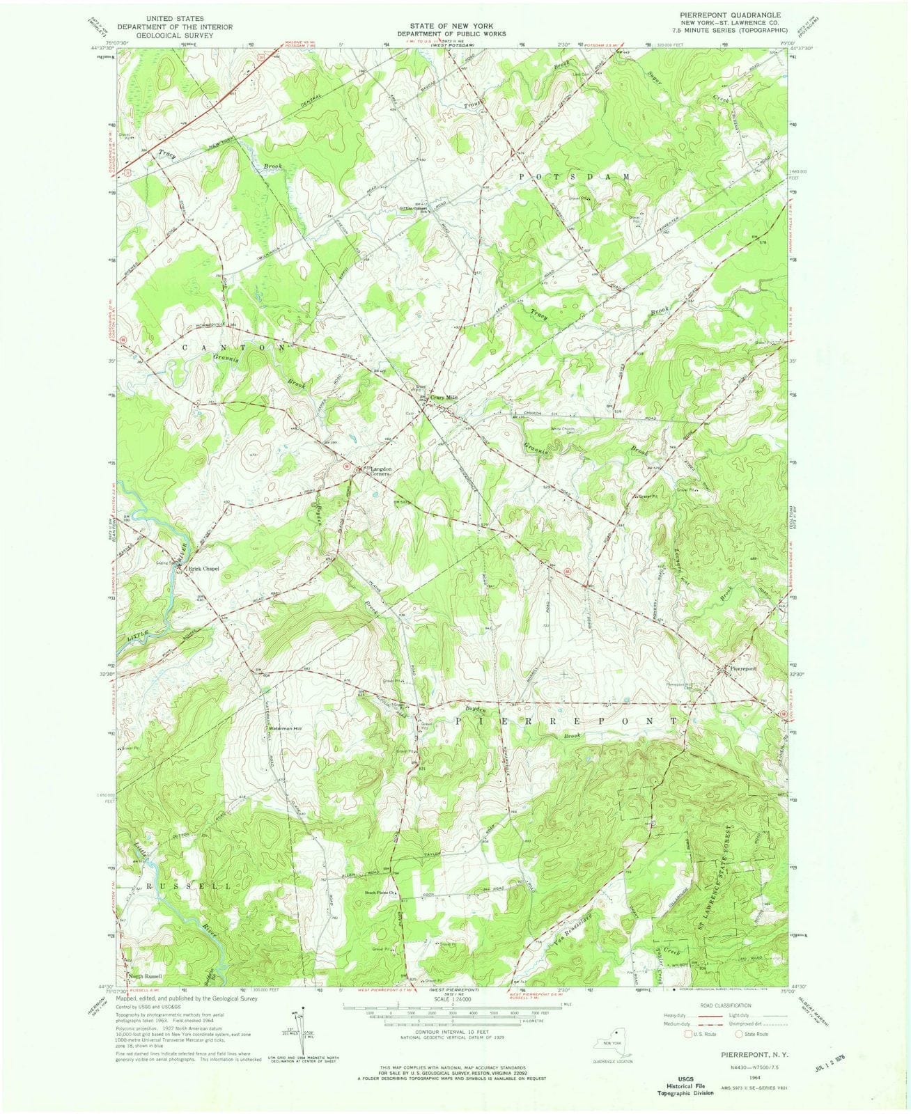 1964 Pierrepont, NY - New York - USGS Topographic Map