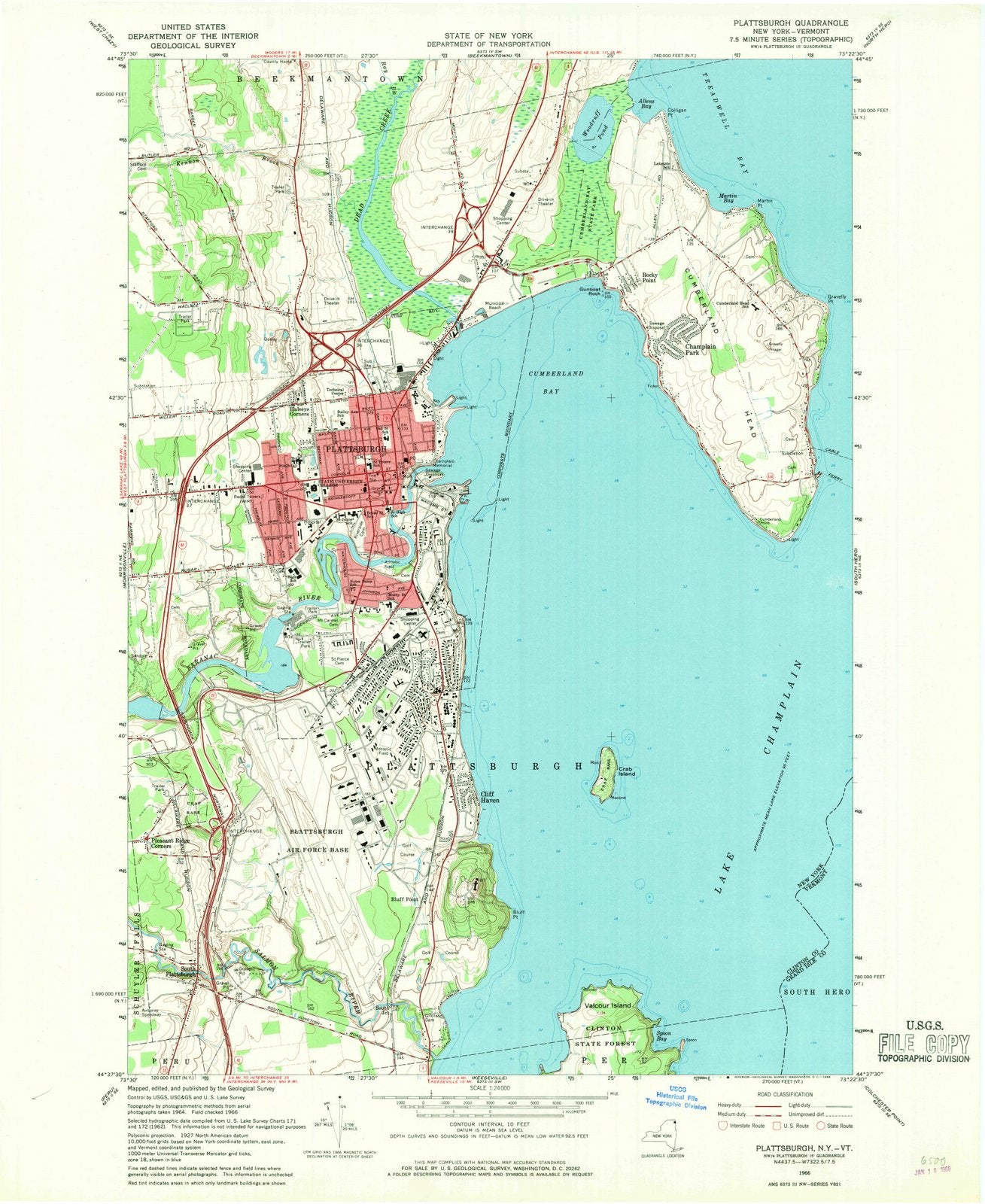 1966 Plattsburgh, NY - New York - USGS Topographic Map