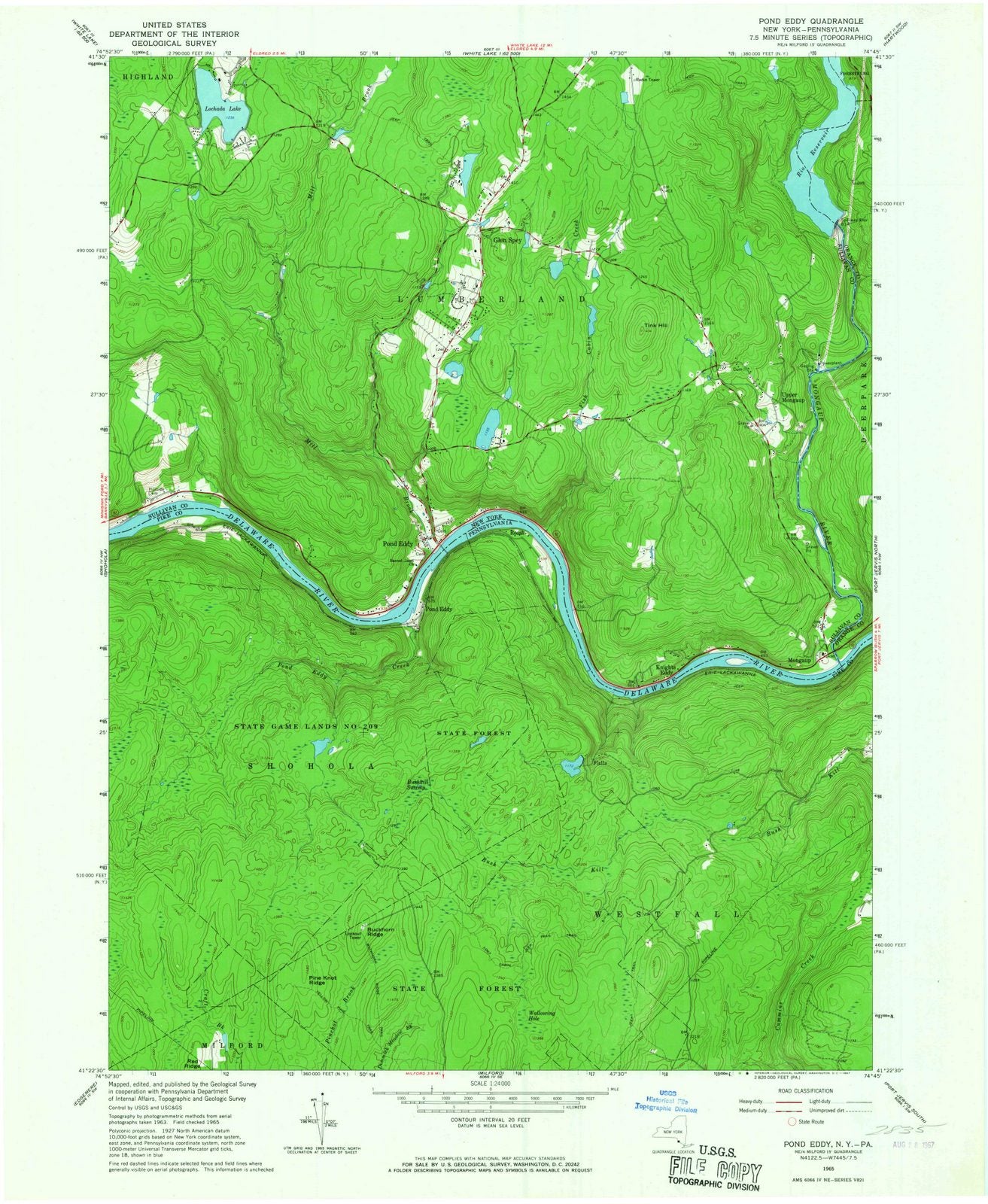 1965 Pond Eddy, NY - New York - USGS Topographic Map