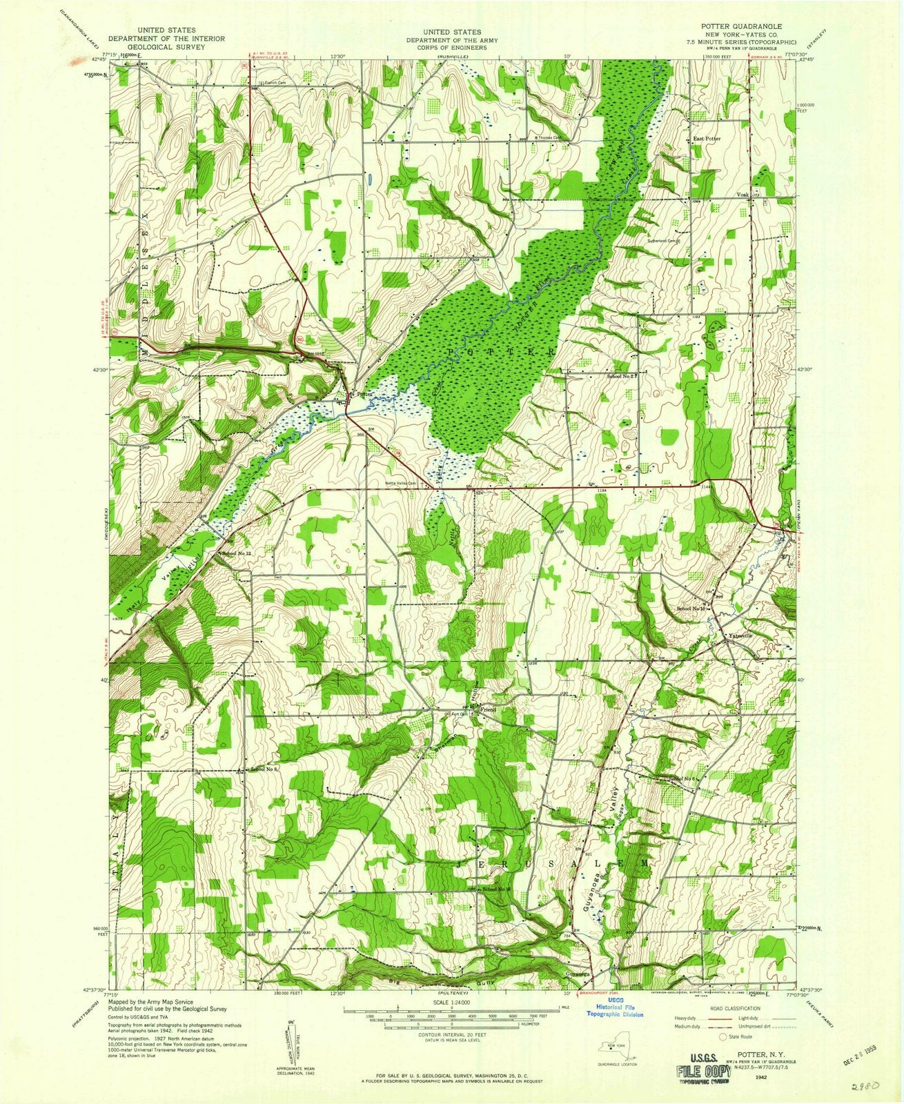 1942 Potter, NY - New York - USGS Topographic Map