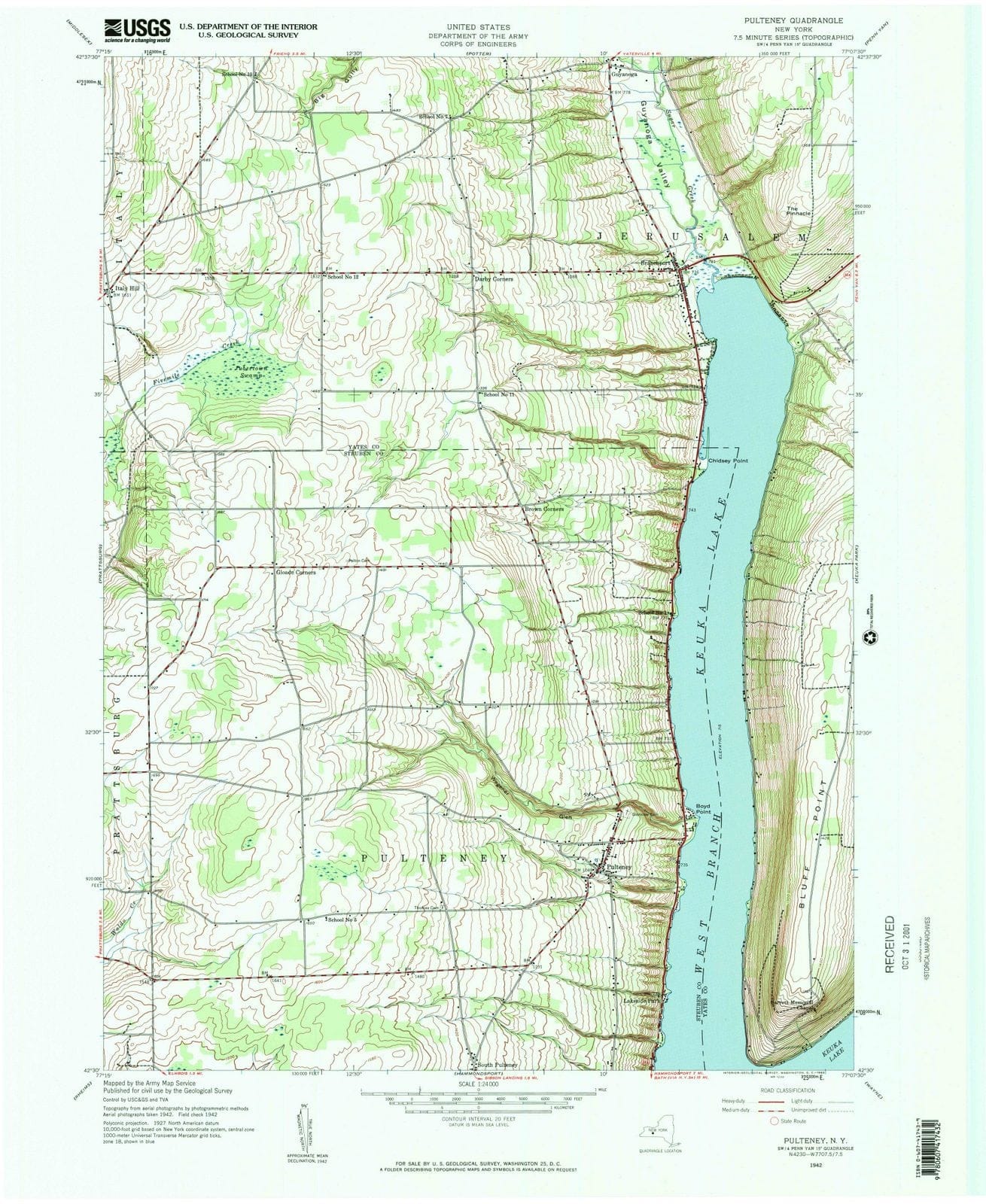 1942 Pulteney, NY - New York - USGS Topographic Map